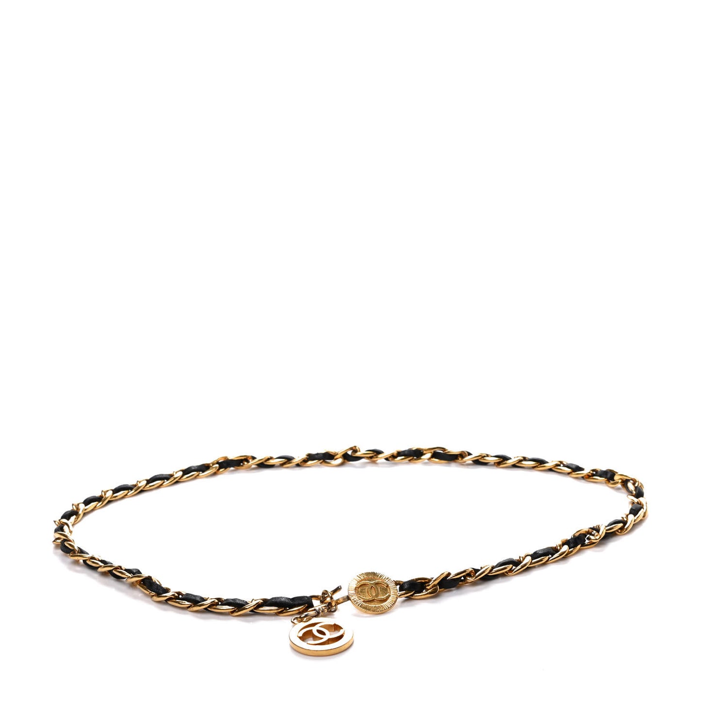 Lambskin Chain CC Medallion Belt Black Gold