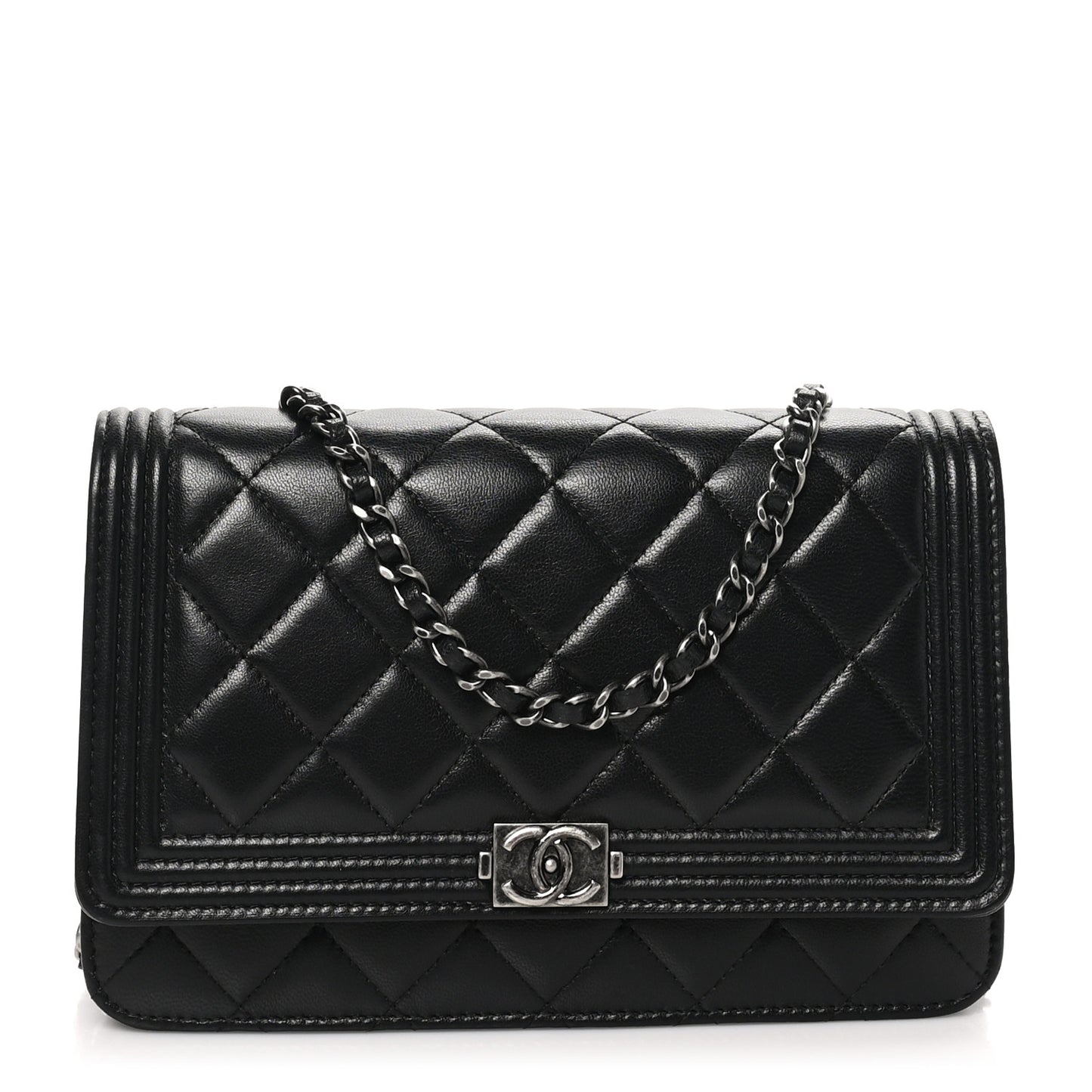 Lambskin Quilted Boy Wallet On Chain WOC Black