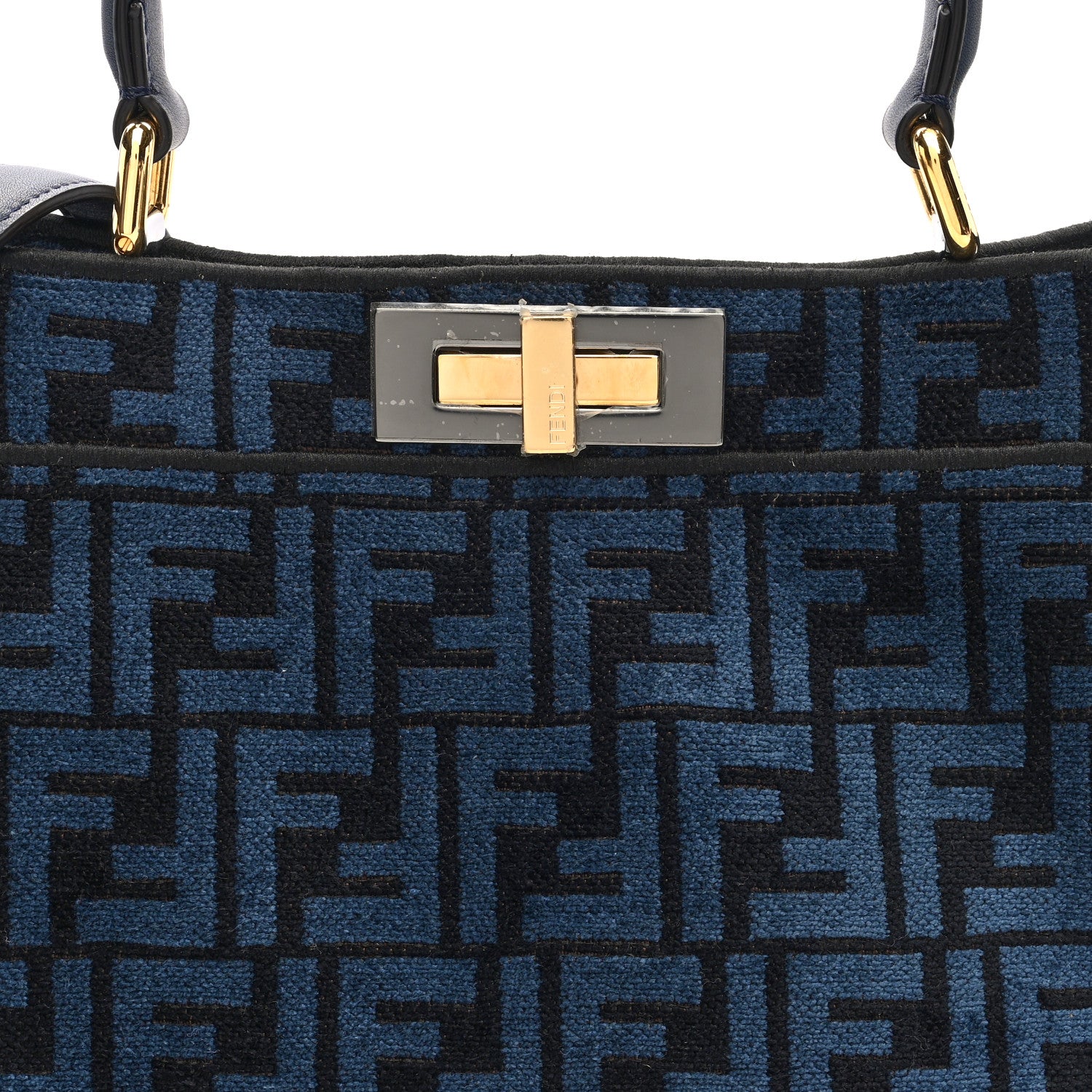 Fendi Chenille Vitello Seta FF Medium Peekaboo I SEE U Satchel Blue Black 7 of 9