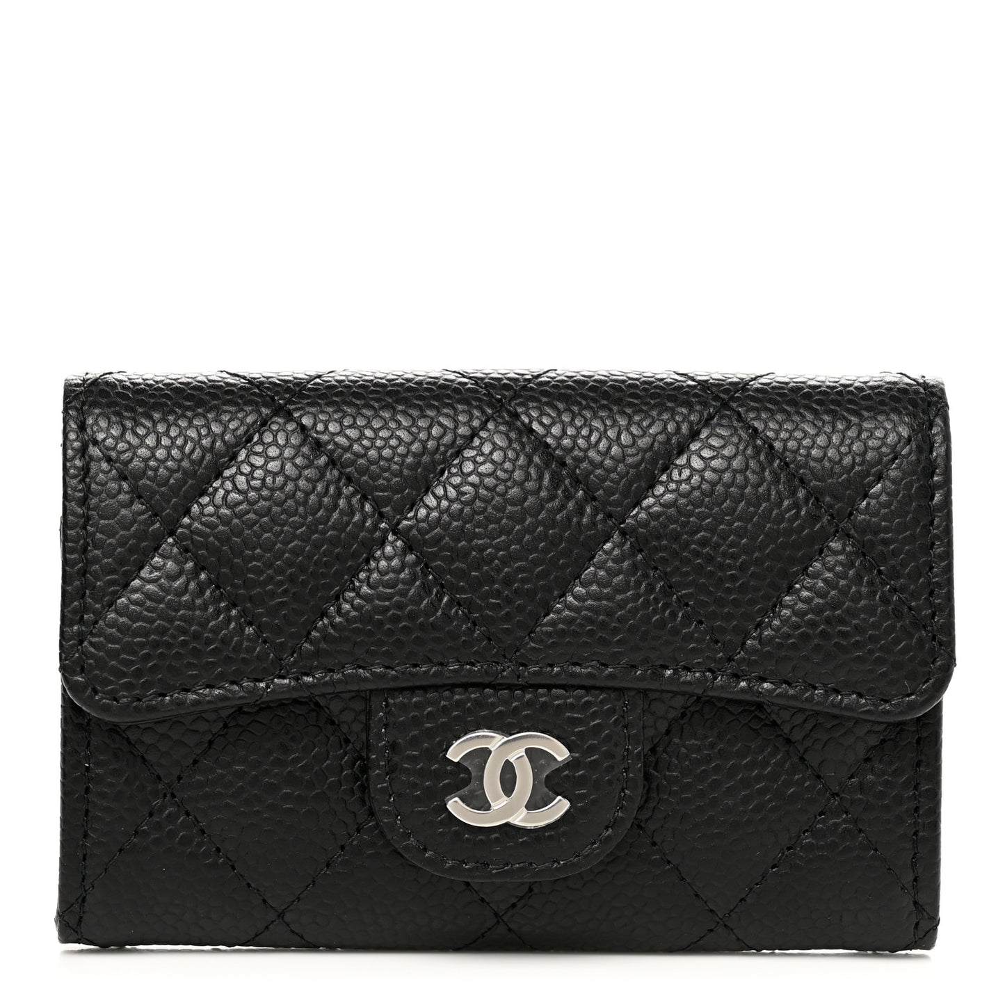 Caviar Quilted Flap Card Holder Wallet Black