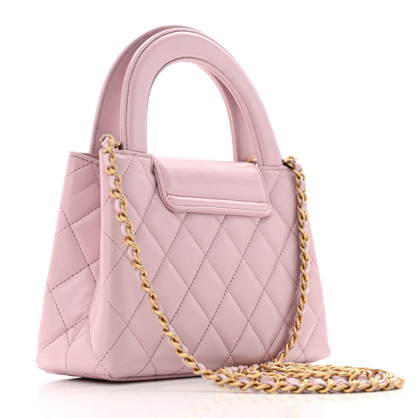 Shiny Aged Calfskin Quilted Nano Kelly Shopper Pink