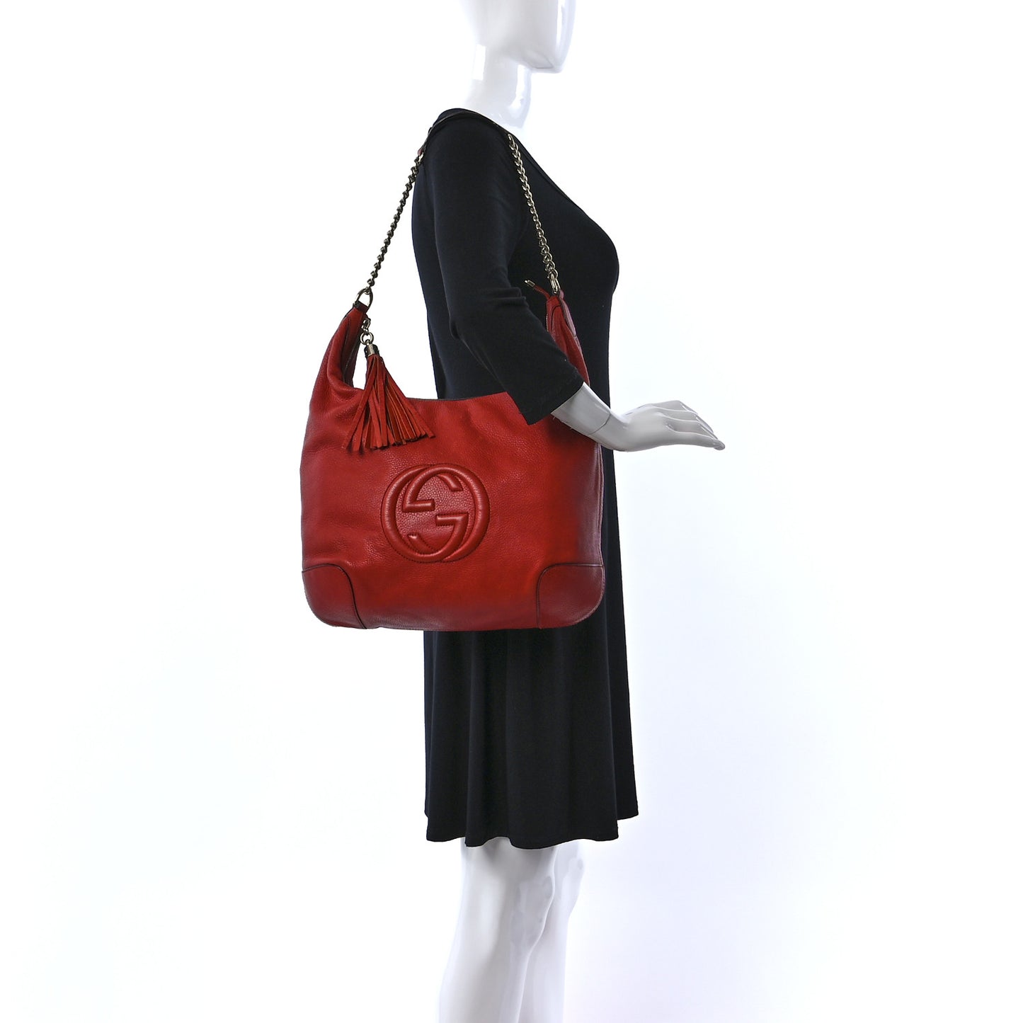 Pebbled Calfskin Medium Soho Chain Hobo Red