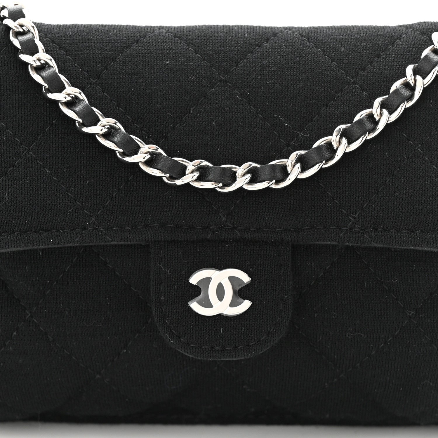 Chanel Jersey Fabric Quilted Foldable Tote With Chain Black Multicolor 13 of 19