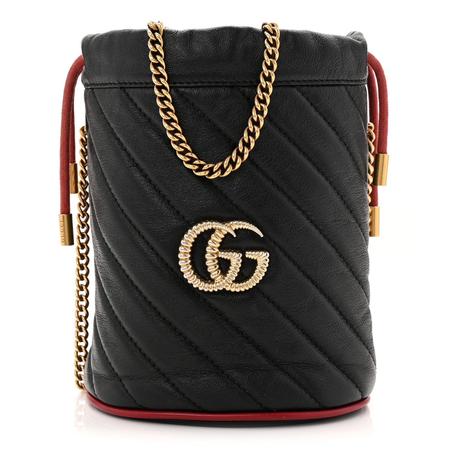 gucci black mini gg marmont 2.0 backpack Gucci Vintage Effect Calfskin Matelasse Diagonal Mini Torchon GG Marmont 2.0 Bucket Bag Black Romantic Cherry
