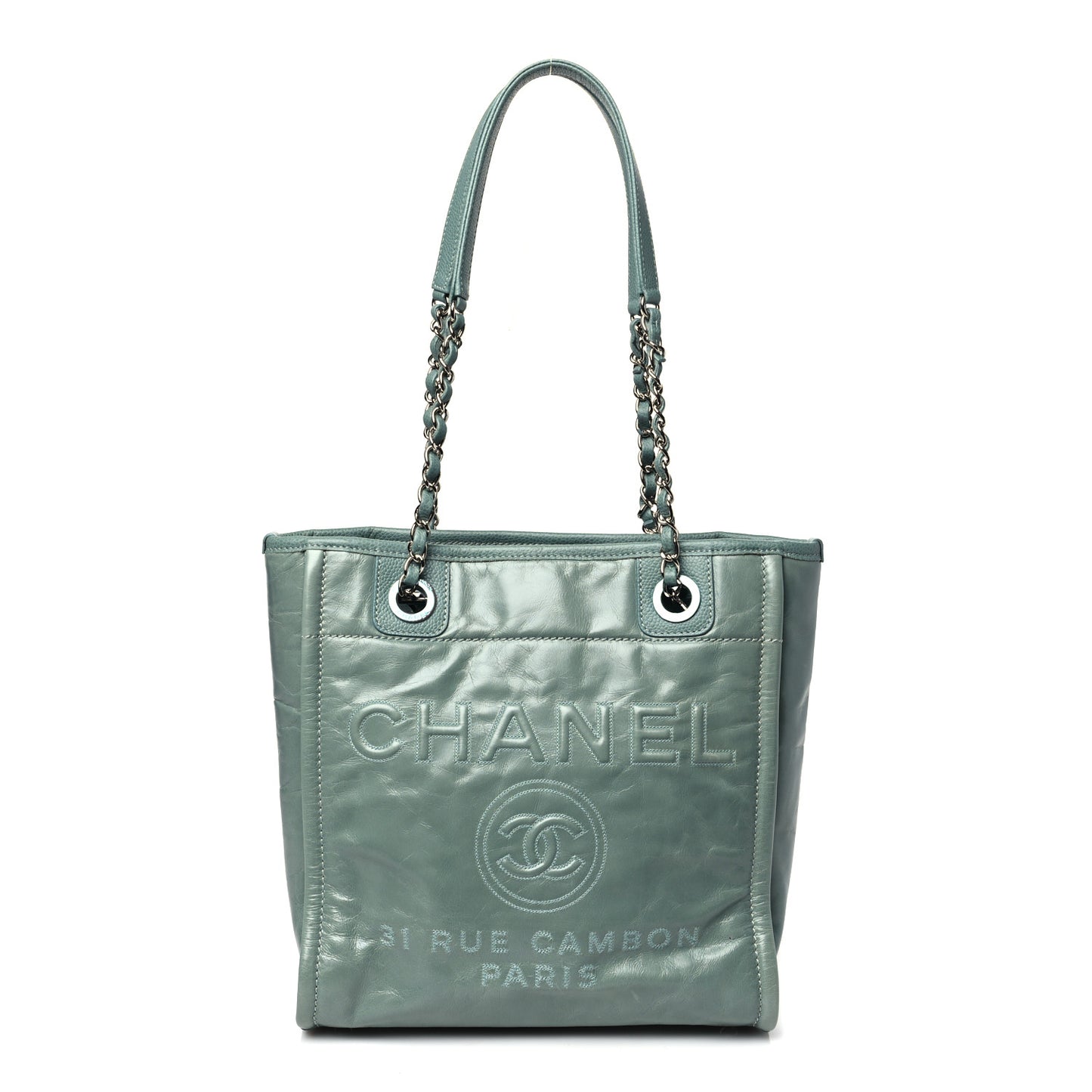 Glazed Calfskin Mini Deauville Tote Green