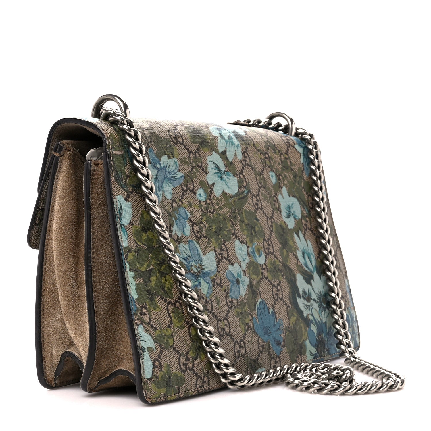 Gucci GG Supreme Monogram Blooms Print Embroidered Small Dionysus Shoulder Bag Blue Taupe 3 of 10