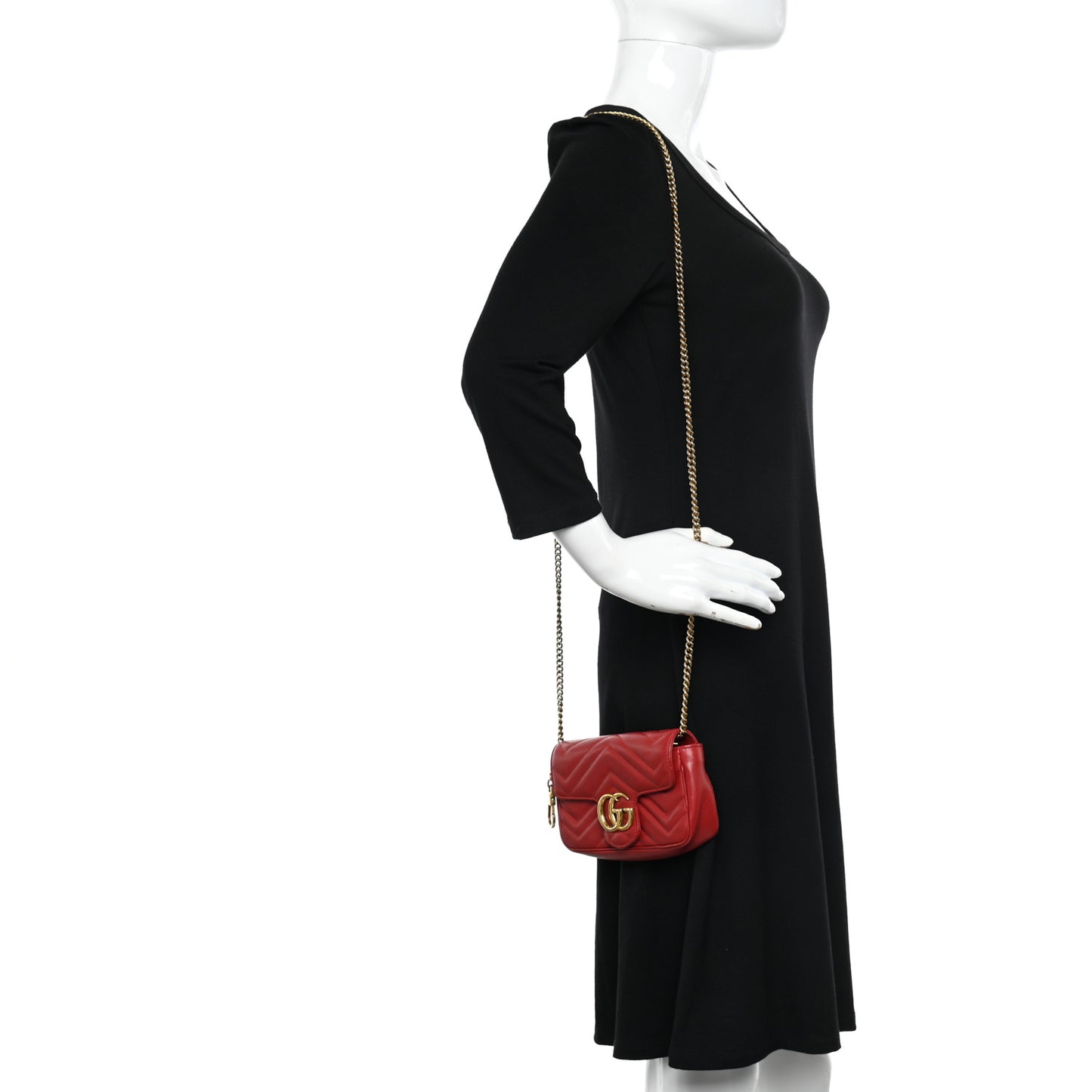 Calfskin Matelasse Super Mini GG Marmont Shoulder Bag Hibiscus Red