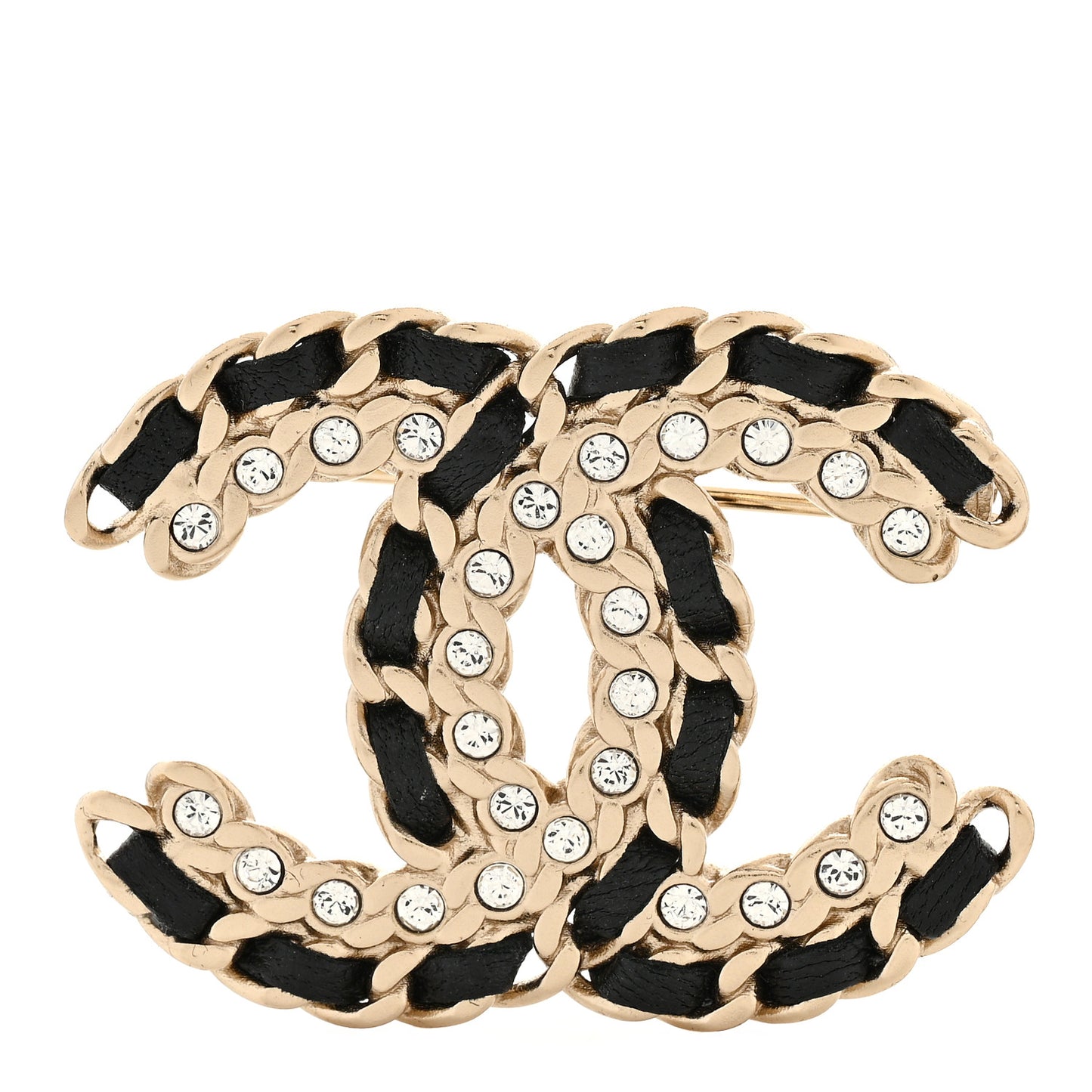 Lambskin Crystal Vintage Allure CC Chain Brooch Black Gold