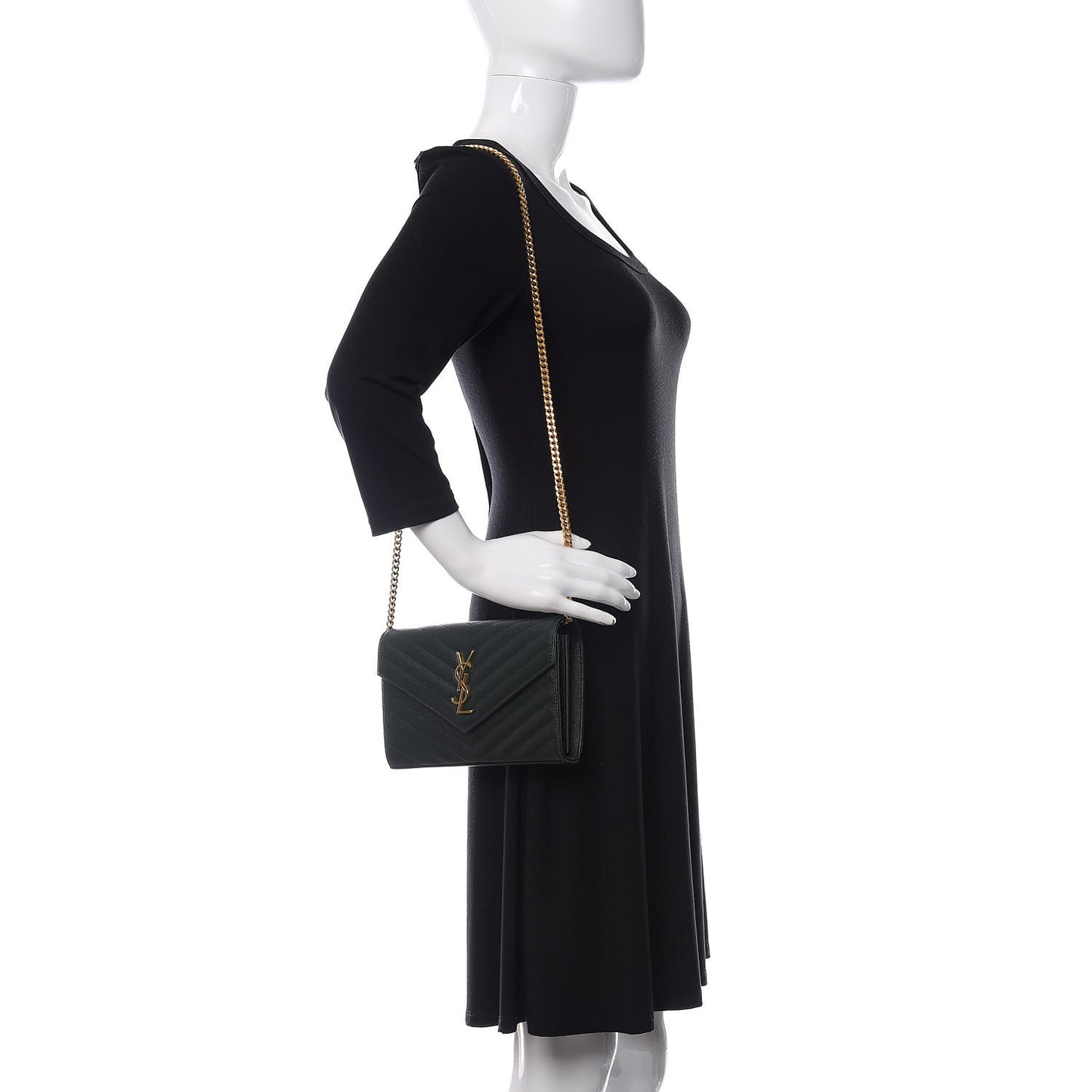 Grain De Poudre Matelasse Chevron Monogram Chain Wallet Dark Green