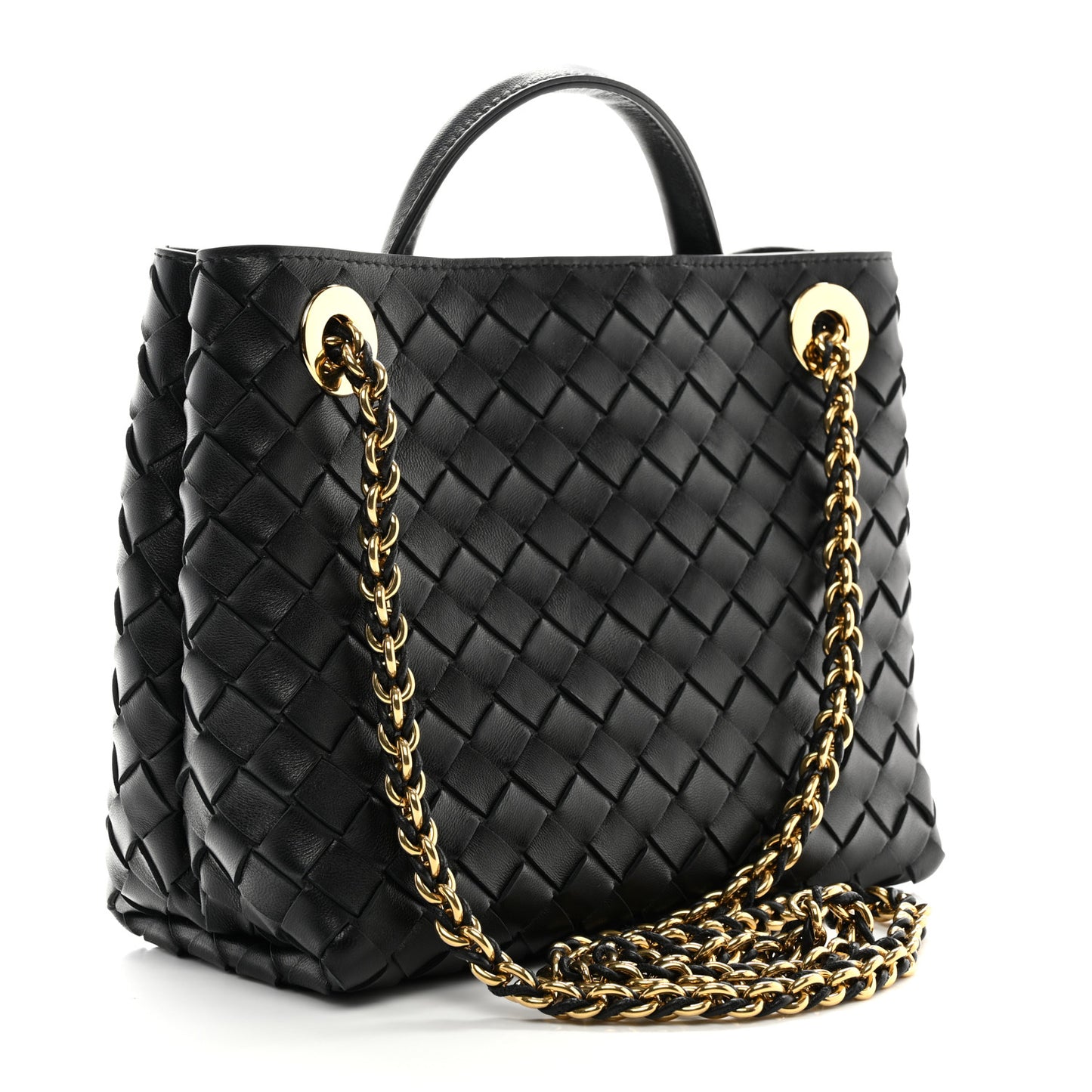Nappa Intrecciato Small Andiamo With Chain Shoulder Bag Black