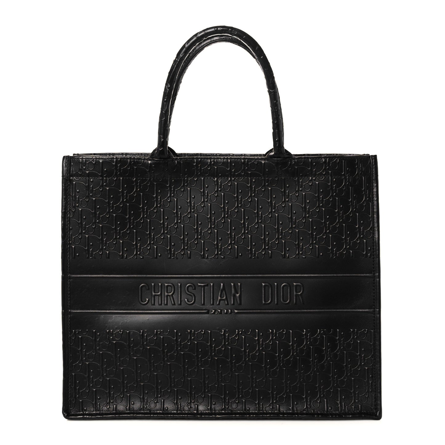 Oblique Calfskin Embossed Large Book Tote Black