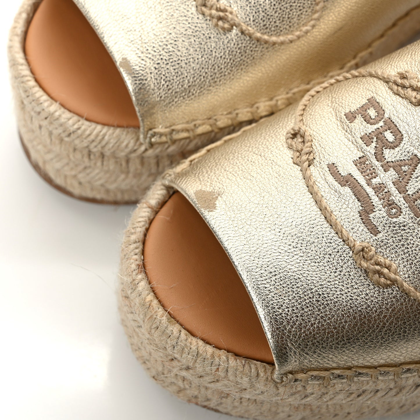 Metallic Nappa Logo Cap Toe Platform Espadrilles 39 Pirite