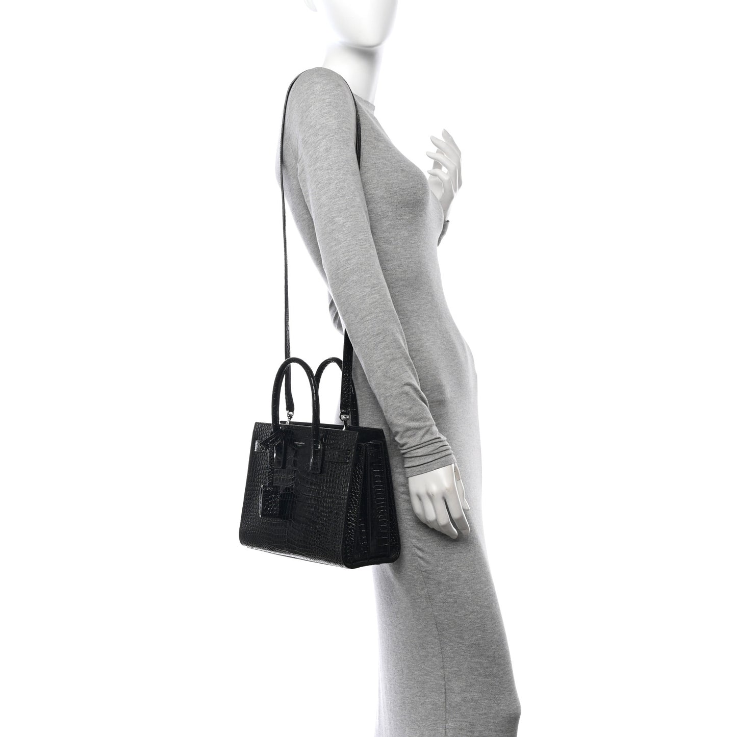 Calfskin Crocodile Embossed Baby Sac De Jour Black