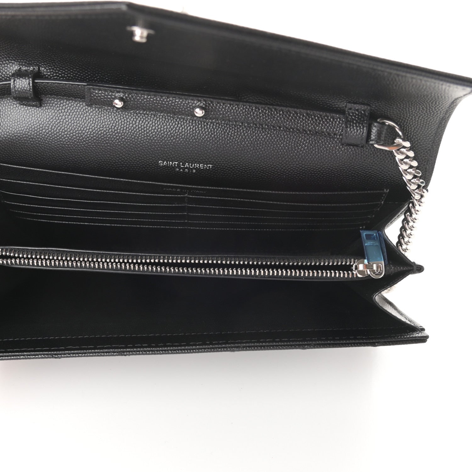 Saint Laurent Grain De Poudre Matelasse Chevron Monogram Chain Wallet Black 5 of 9
