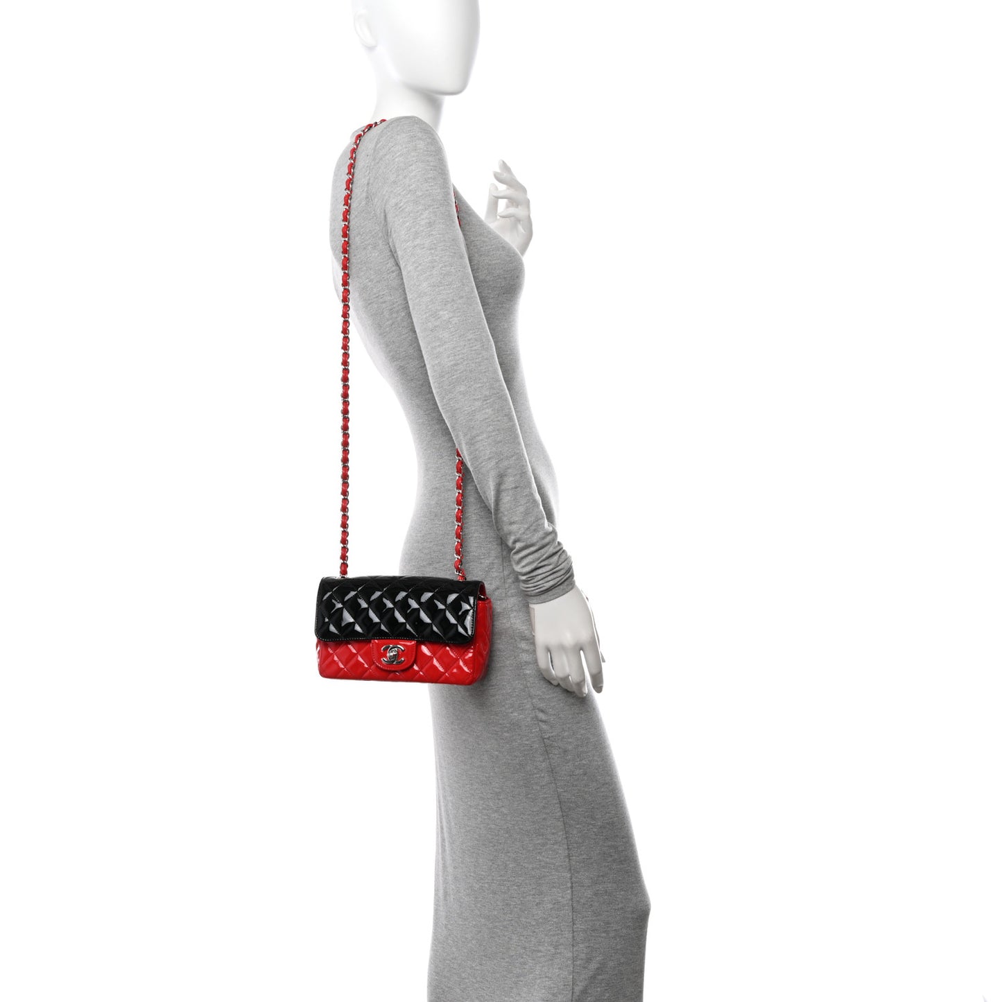 Patent Calfskin Quilted Bi-Color Mini Rectangular Flap Red Black