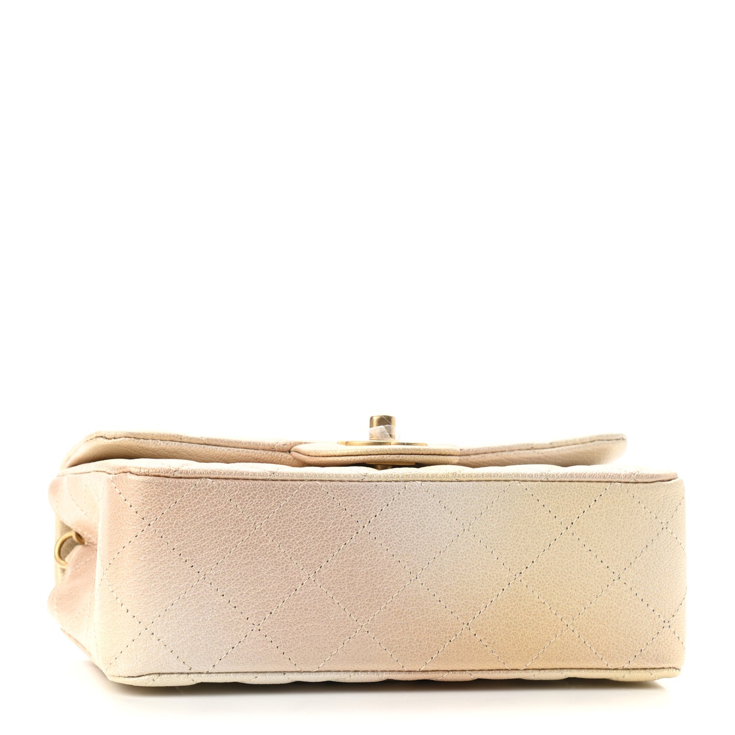 Metallic Goatskin Quilted Mini Rectangular Flap Gold