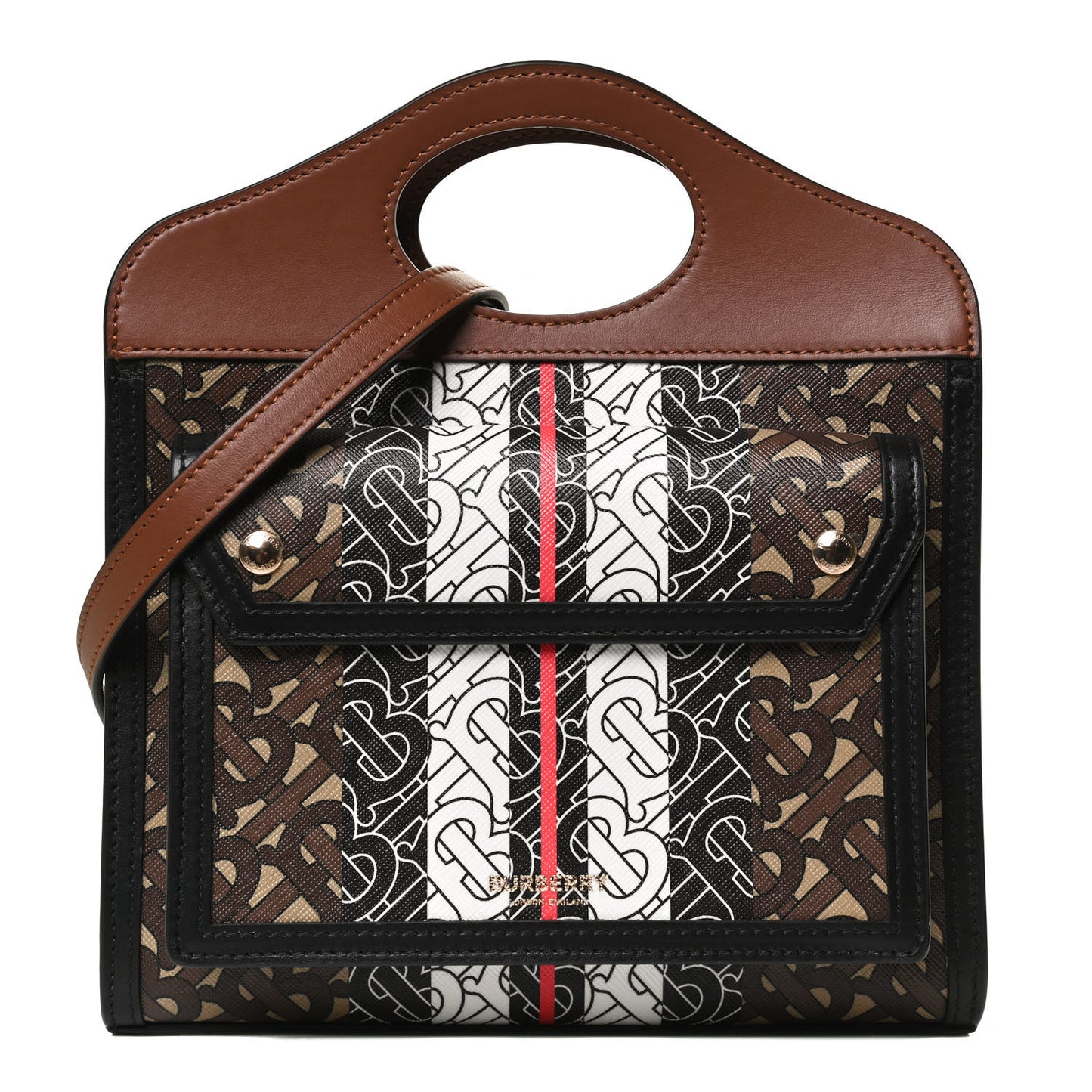 E-Canvas Monogram Stripe Mini Pocket Bag Bridle Brown
