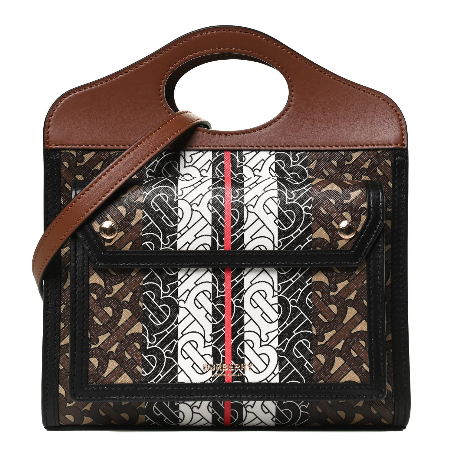 Burberry E-Canvas Monogram Stripe Mini Pocket Bag Bridle Brown 1 of 12