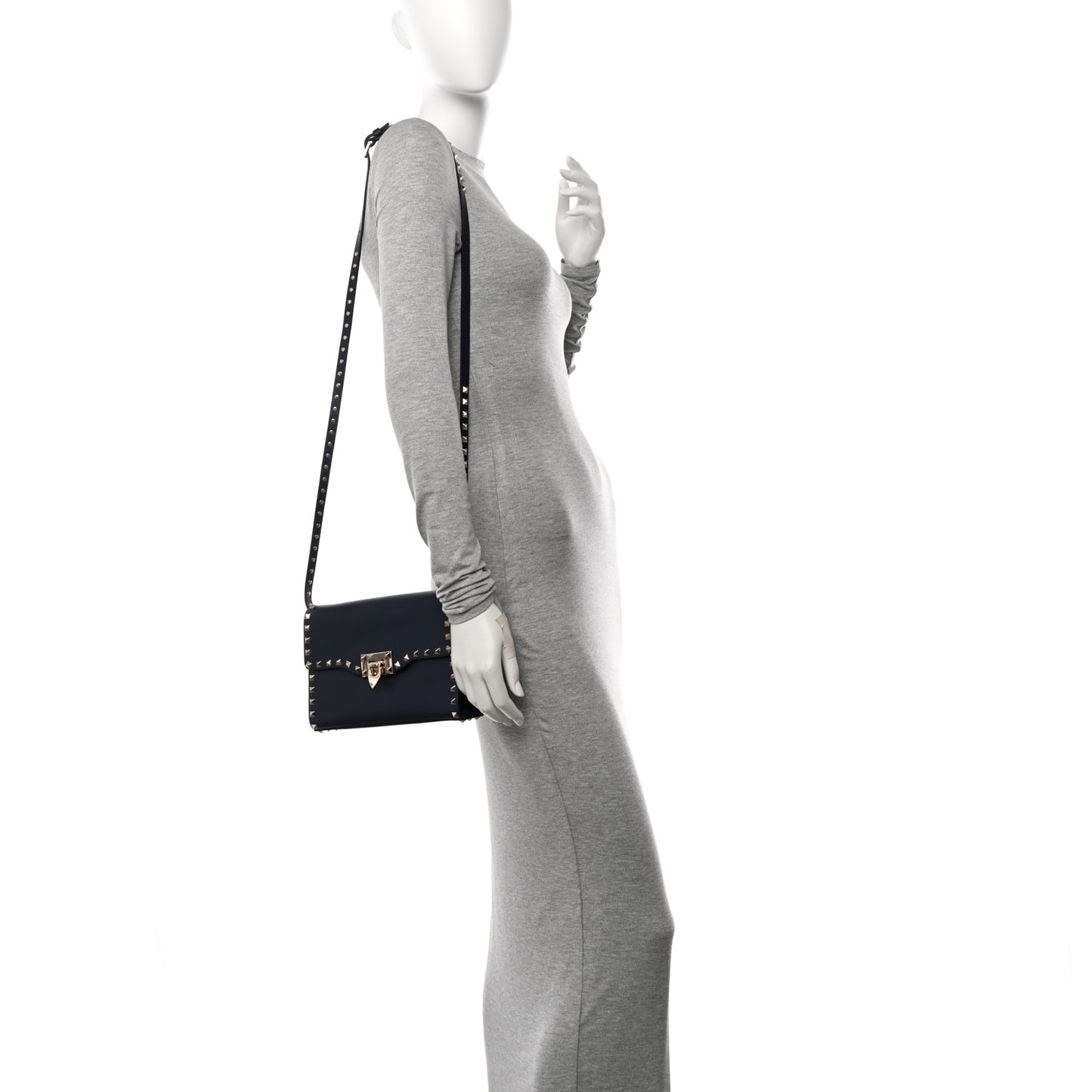 Vitello Medium Rockstud Flip Lock Crossbody Bag Pure Blue