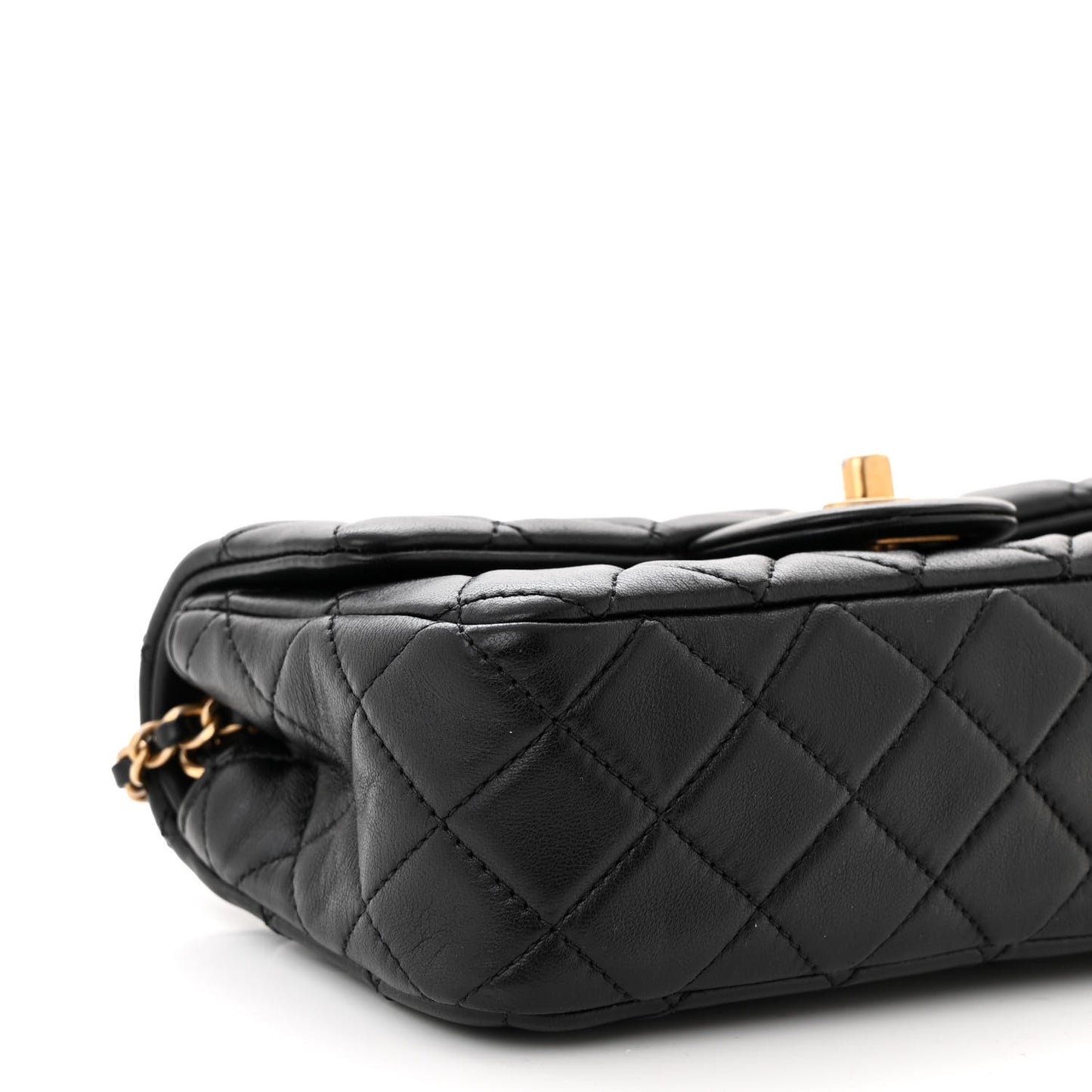 Lambskin Quilted Mini Rectangular Pearl Crush Flap Black