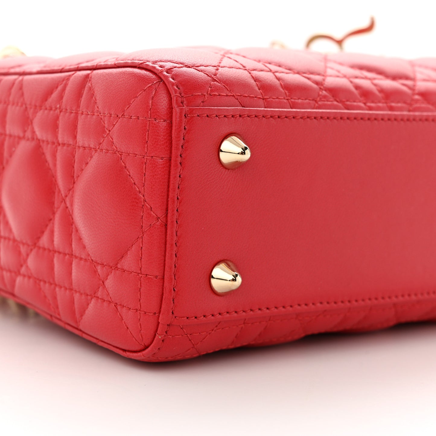 CHRISTIAN DIOR Lambskin Cannage Small Lucky Badges My Lady Dior Red