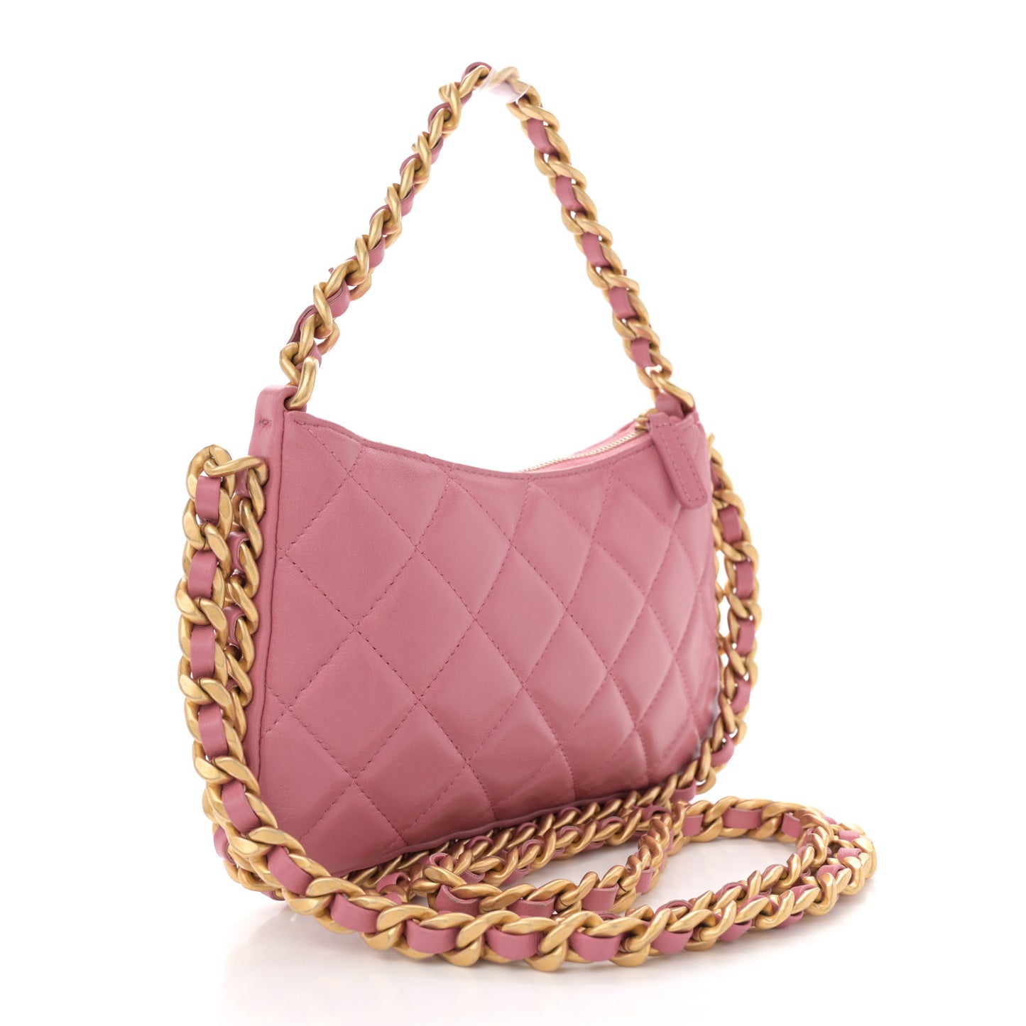 Lambskin Quilted Chain Around Top Handle Mini Bag Pink