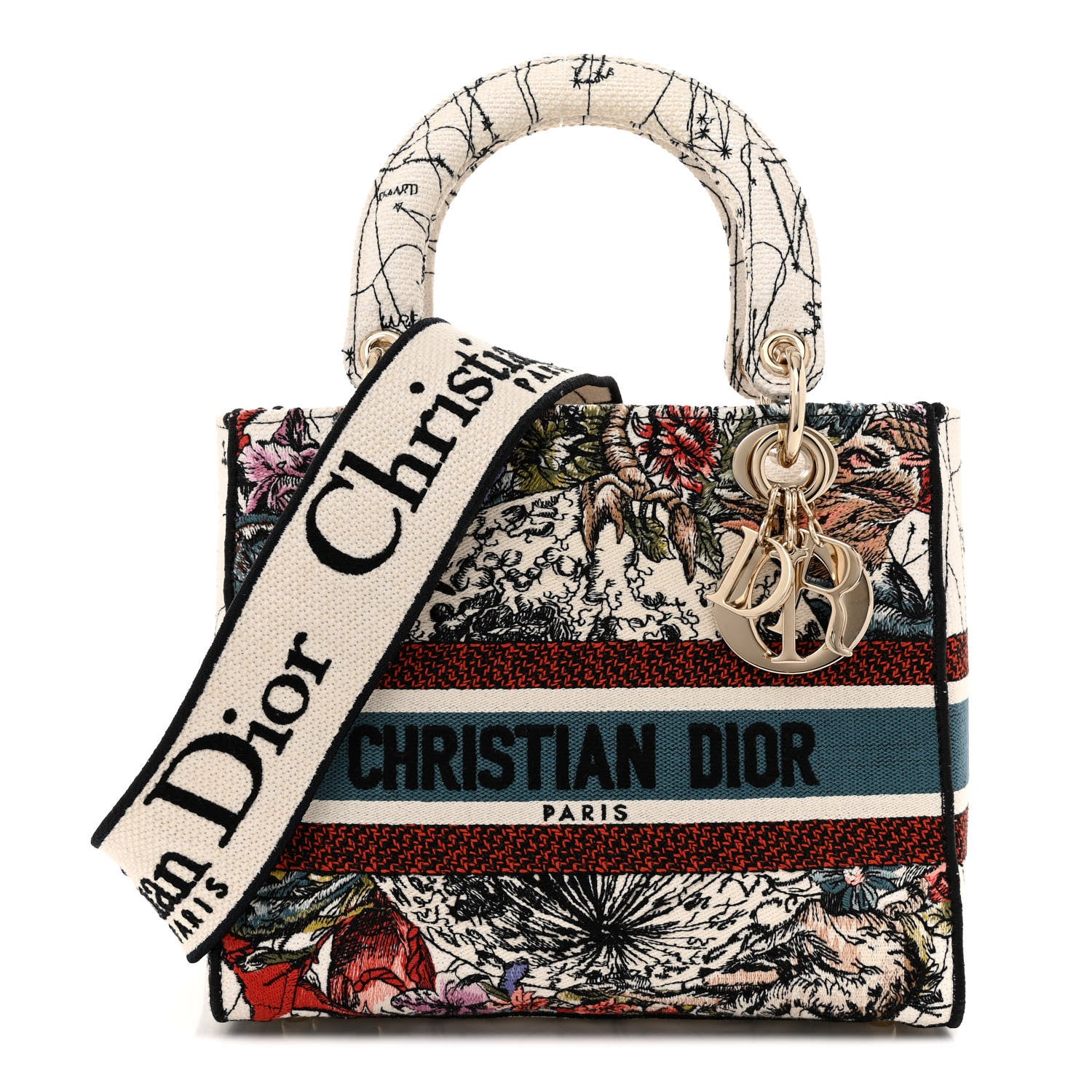 Christian Dior Canvas Constellation Embroidered Medium Lady D-Lite Latte Multicolor 1 of 11