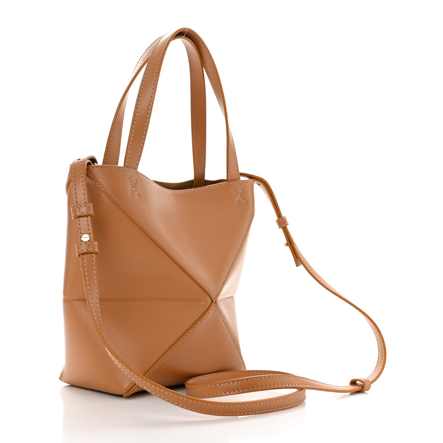 Shiny Calfskin Mini Puzzle Fold Tote Warm Desert