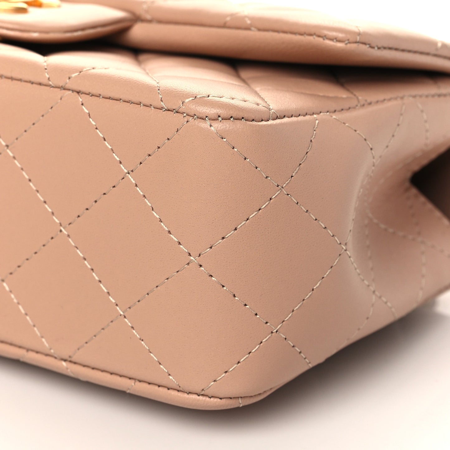 Lambskin Quilted Mini Top Handle Rectangular Flap Beige