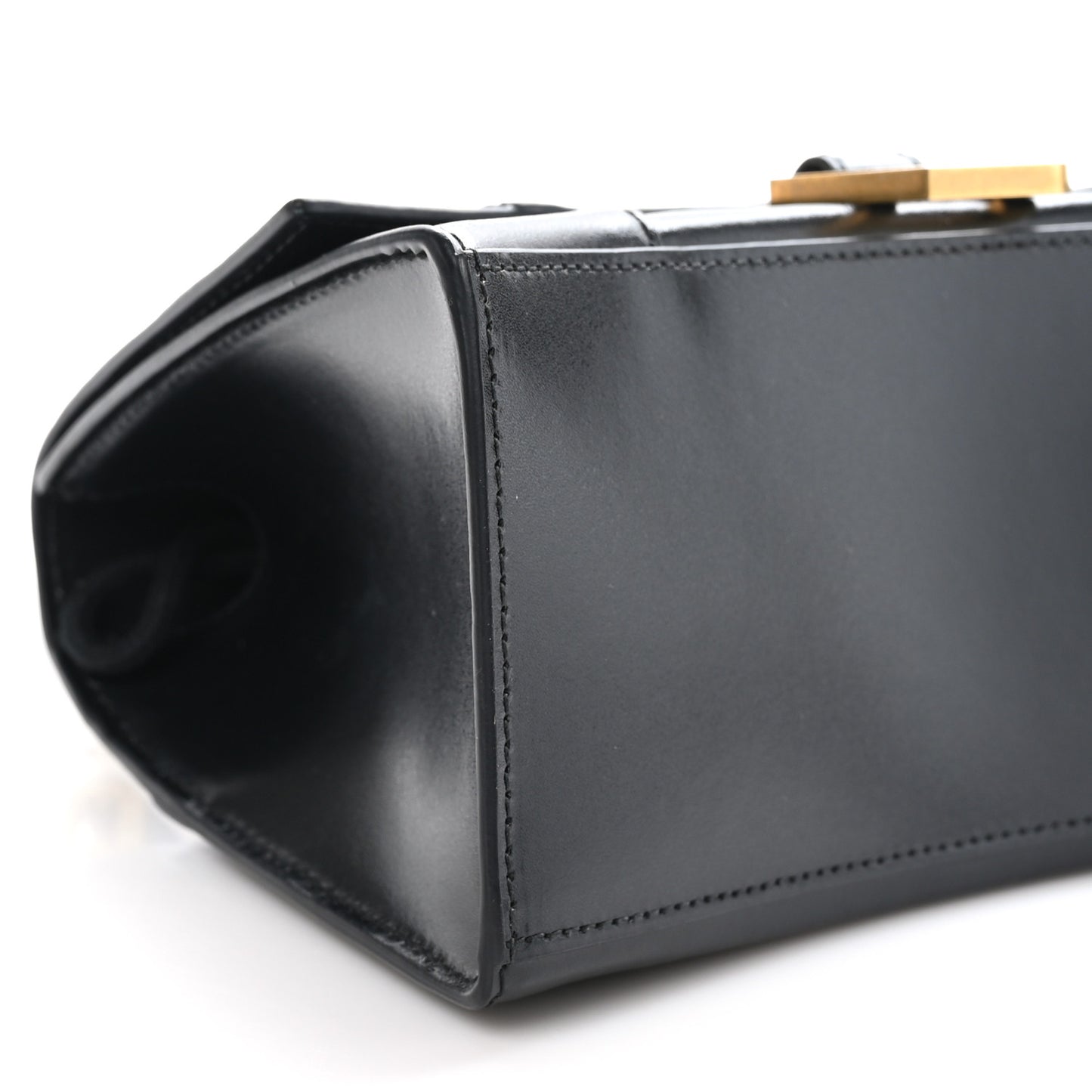 Shiny Box Calfskin Small Hourglass Top Handle Bag Black