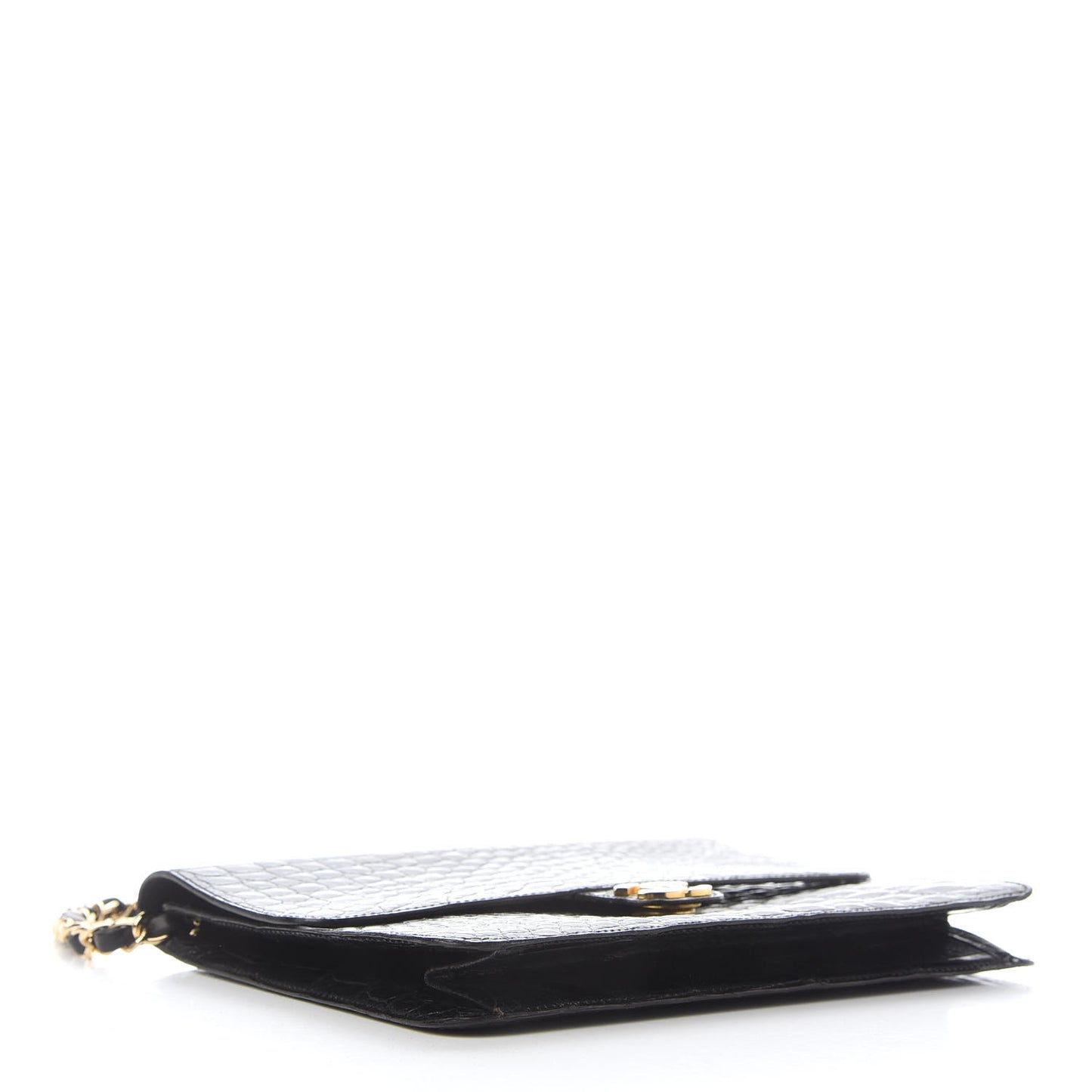 Shiny Crocodile Small Single Flap Black