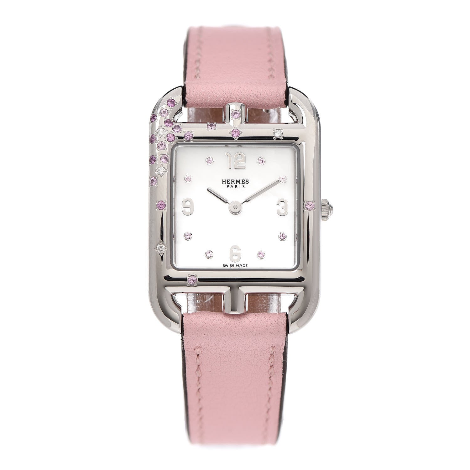 Hermes Stainless Steel Swift Diamond Pink Sapphire Mother of Pearl 23mm Cape Cod Quartz Watch Rose Sakura 1 of 5