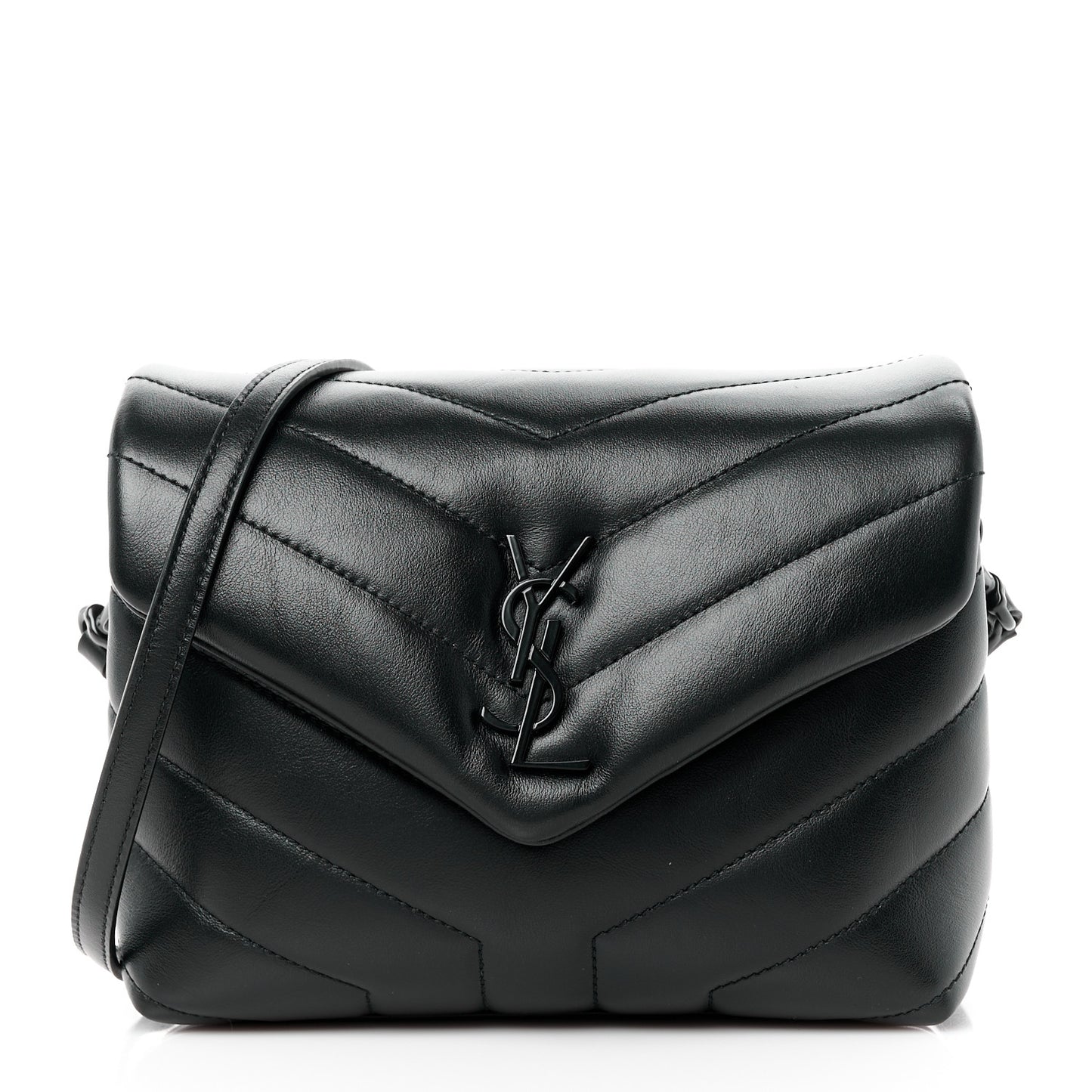 Calfskin Y Quilted Monogram Monochrome Toy Loulou Crossbody Bag Black