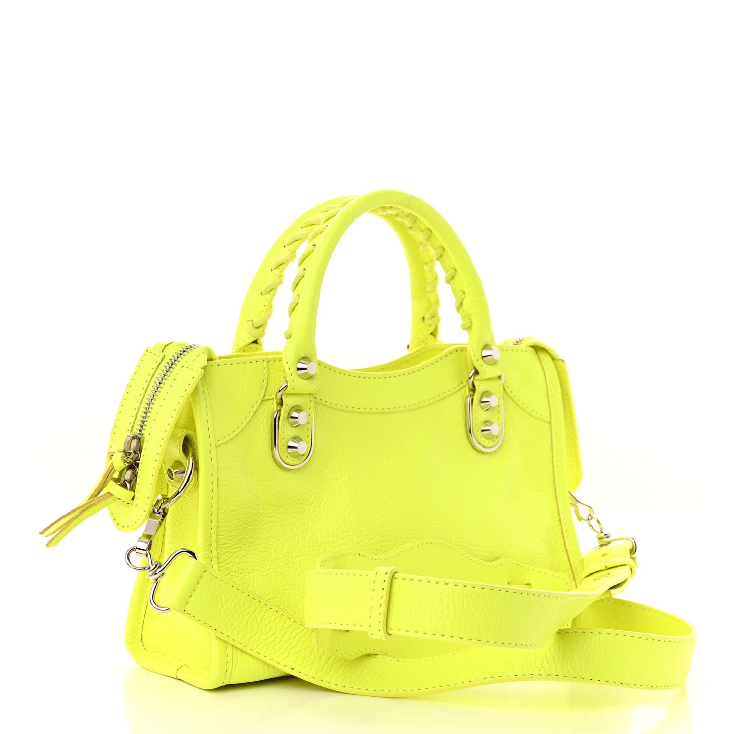 Chevre Silver Metallic Edge Hardware Mini City Acid Green