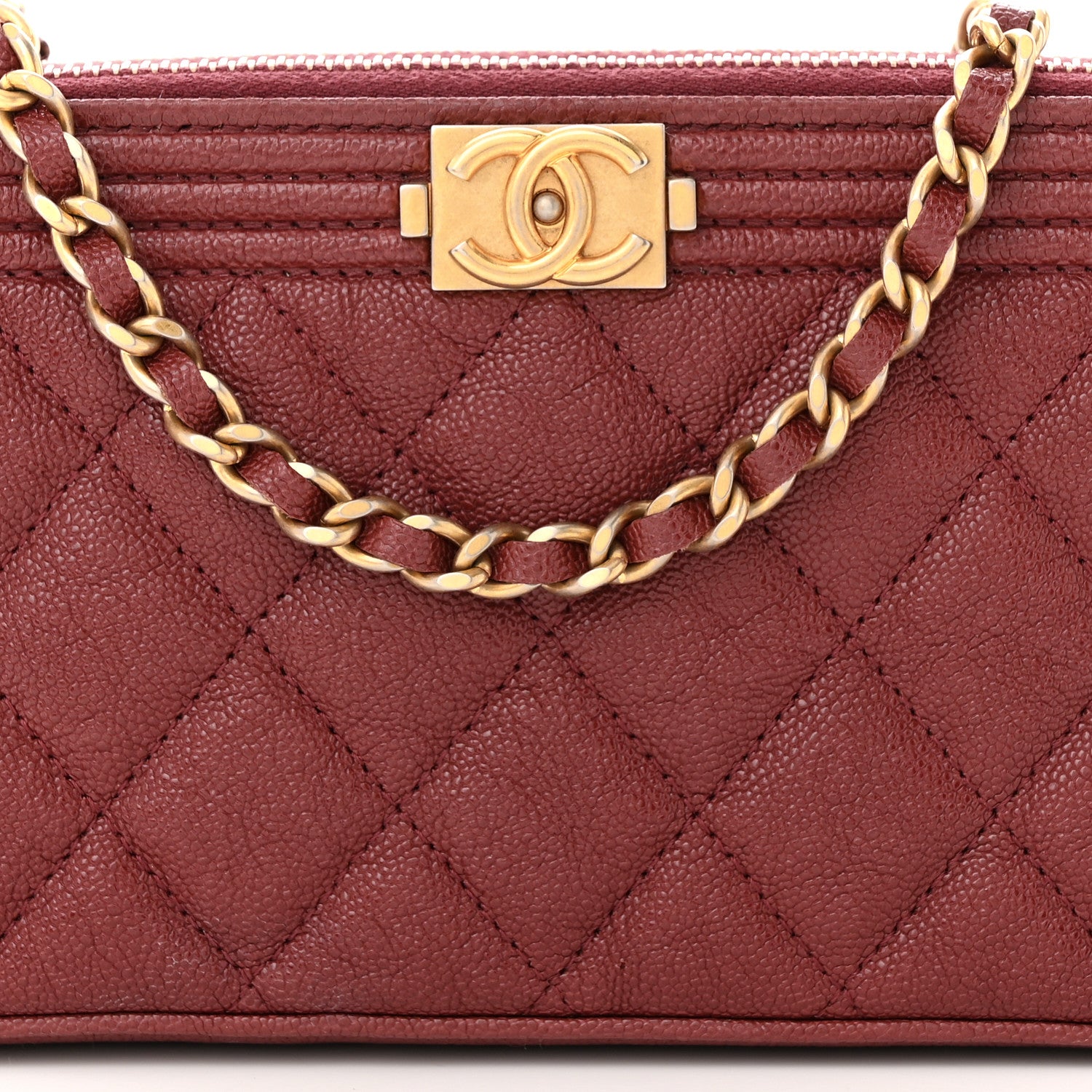 Chanel Caviar Quilted Small Boy Clutch With Chain Burgundy 11 of 19