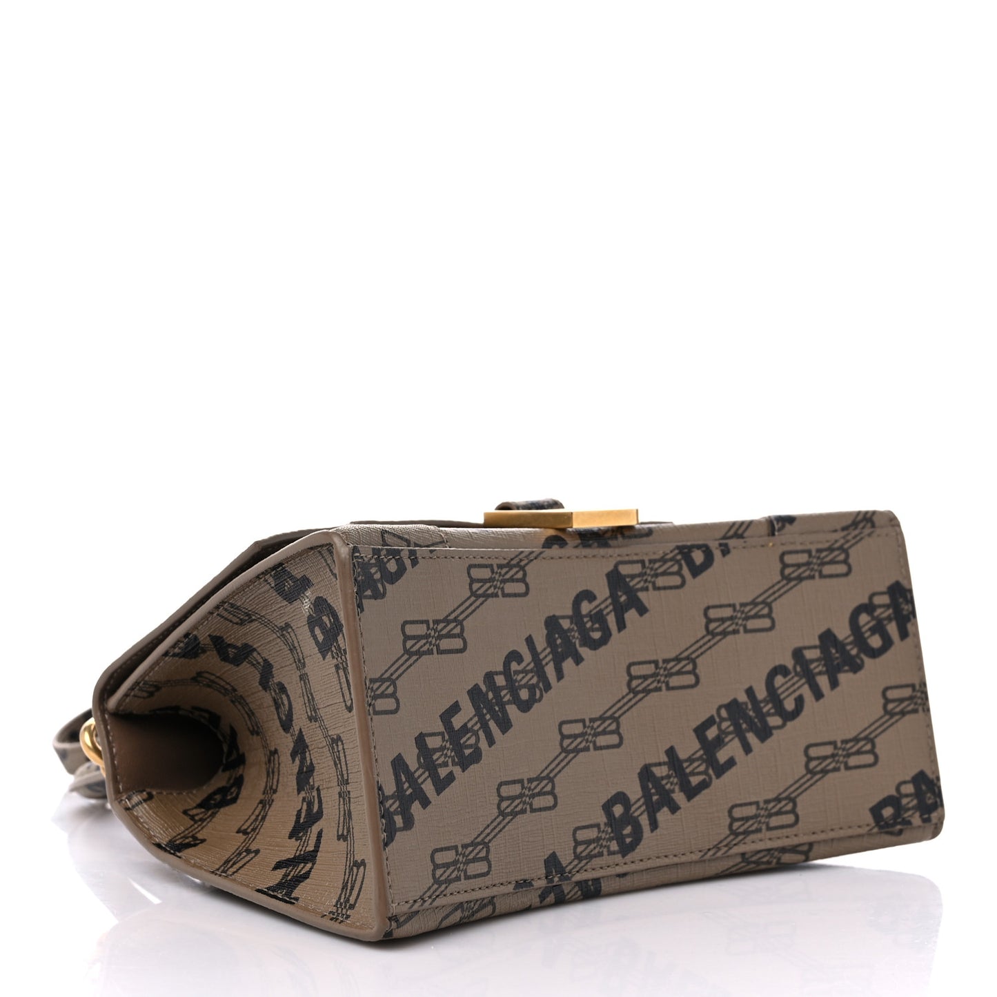 Coated Canvas BB Monogram Logo Print Small Hourglass Top Handle Bag Beige Brown Black