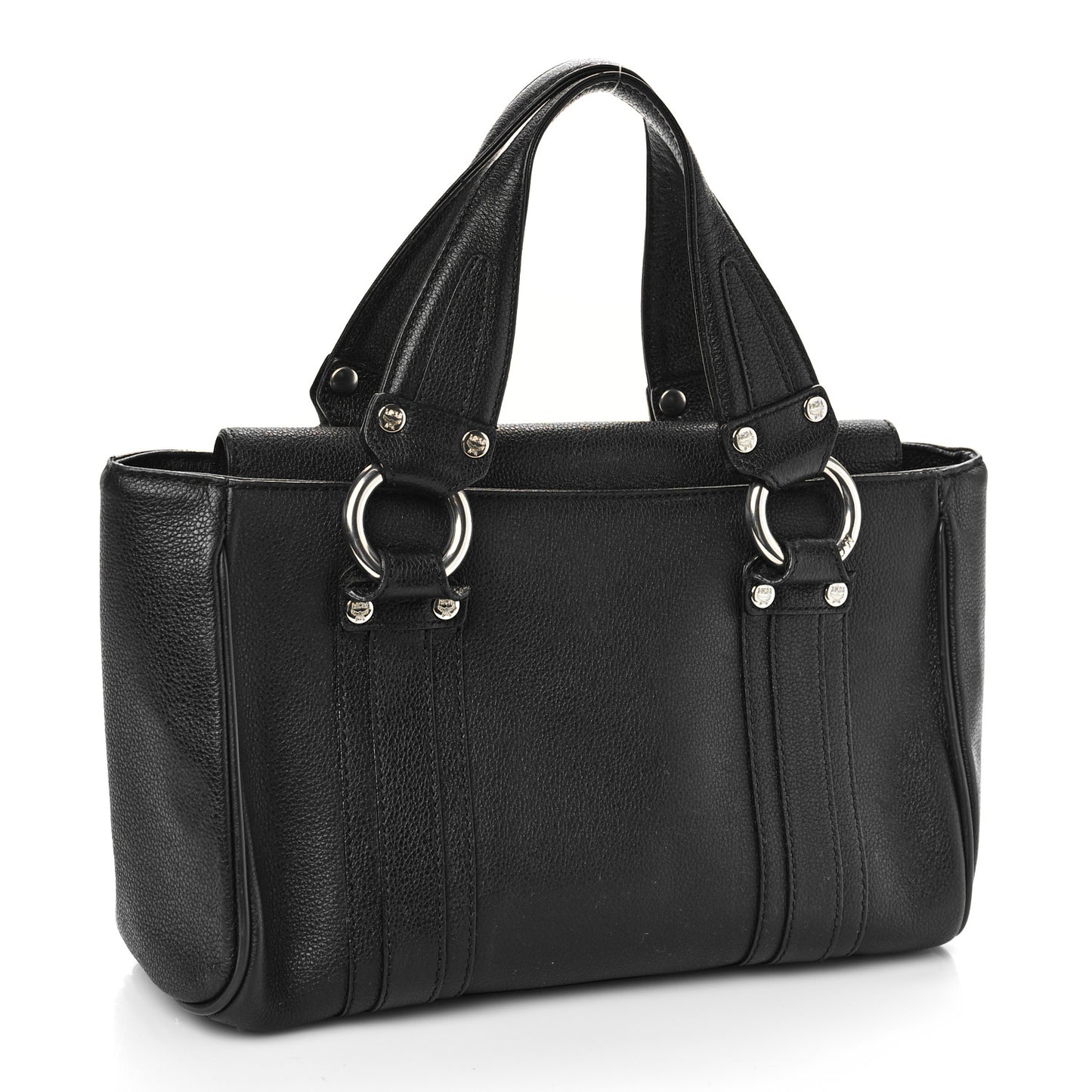 Grained Calfskin Studded Boston Bag Black