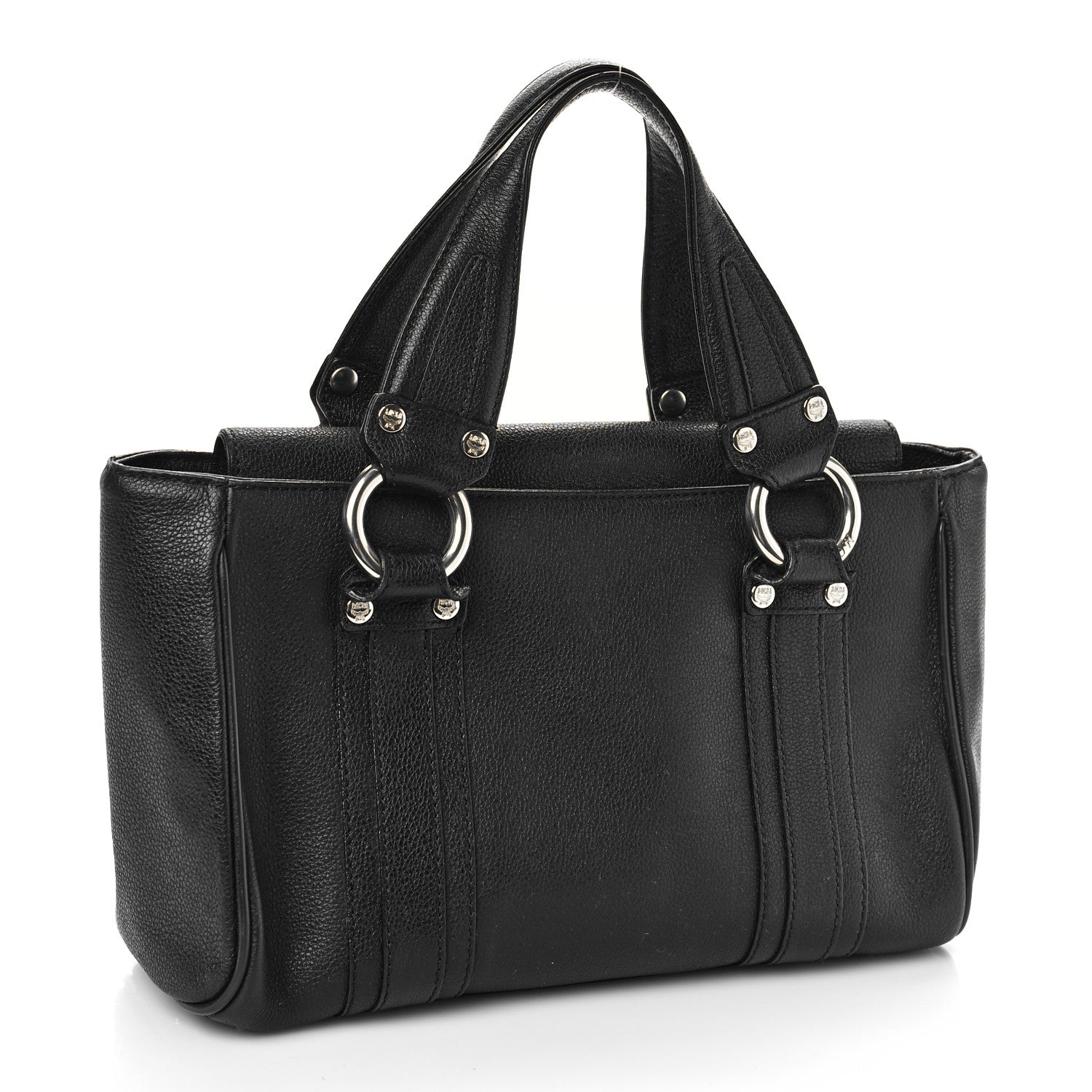 MCM Grained Calfskin Studded Boston Bag Black 3 of 12