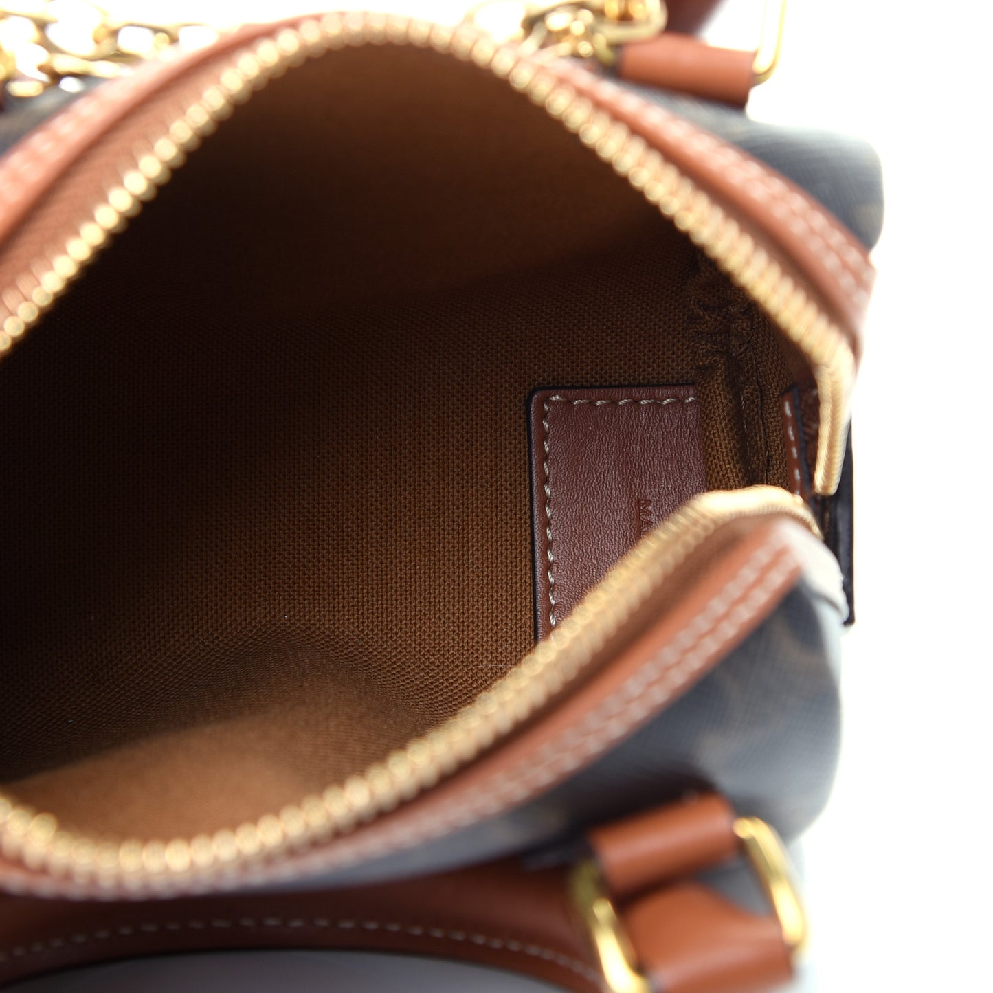 Triomphe Canvas Calfskin Mini Boston Bag Tan