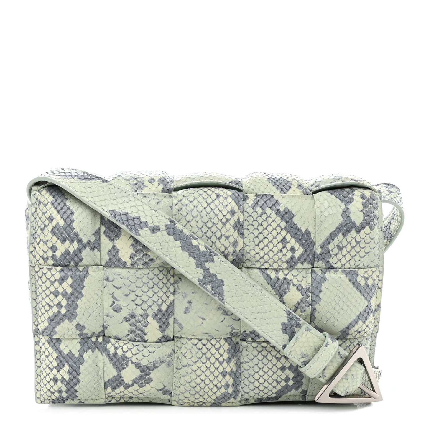 Goatskin Python Embossed Padded Cassette Crossbody Bag Dew Black Silver
