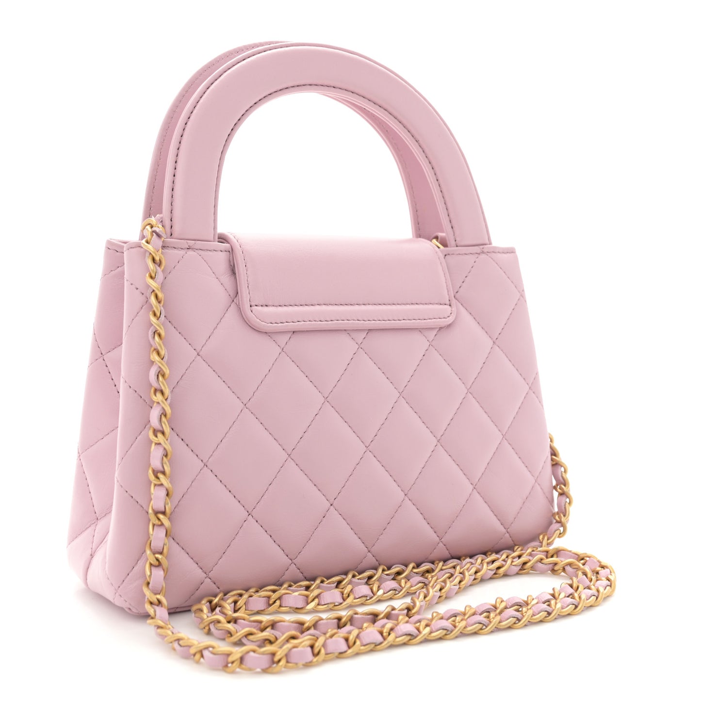 Shiny Aged Calfskin Quilted Nano Kelly Shopper Pink