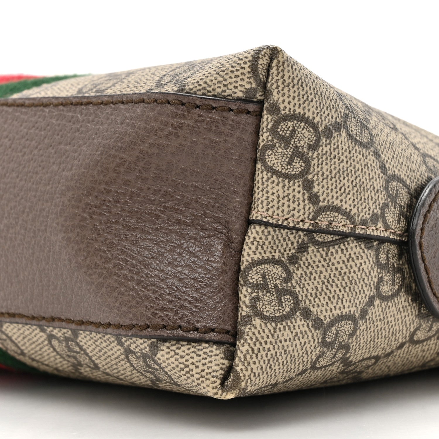 Gucci GG Supreme Monogram Textured Dollar Calfskin Web Small Ophidia Dome Shoulder Bag Beige Ebony New Acero 8 of 10