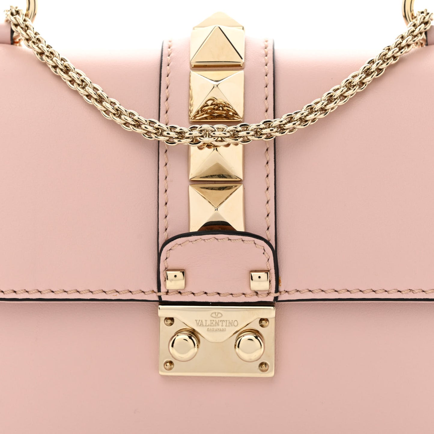 Vitello Small Glam Lock Rockstud Flap Poudre