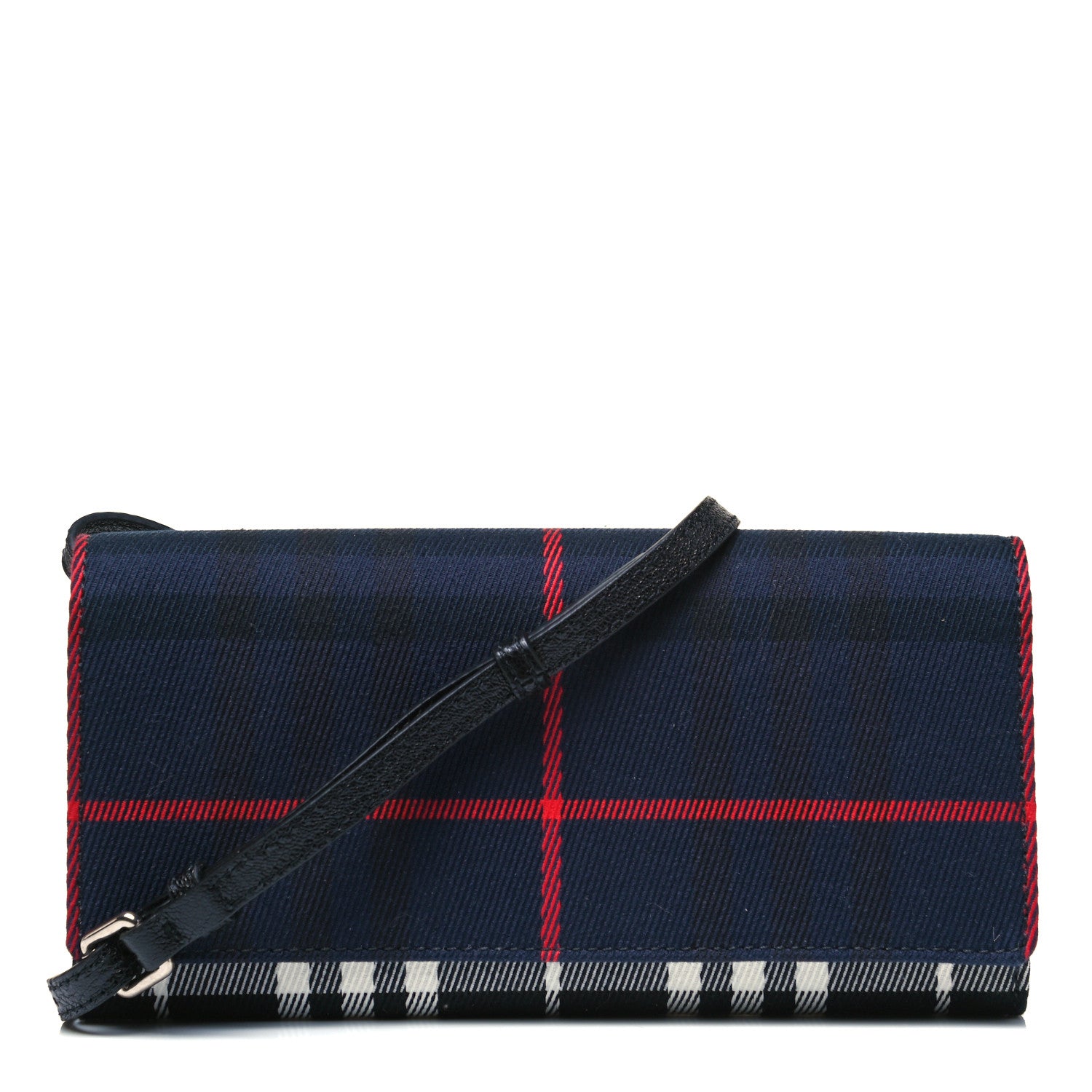 Burberry Canvas Tartan Check Mix Henley Wallet on Chain Blue Multicolor 1 of 8
