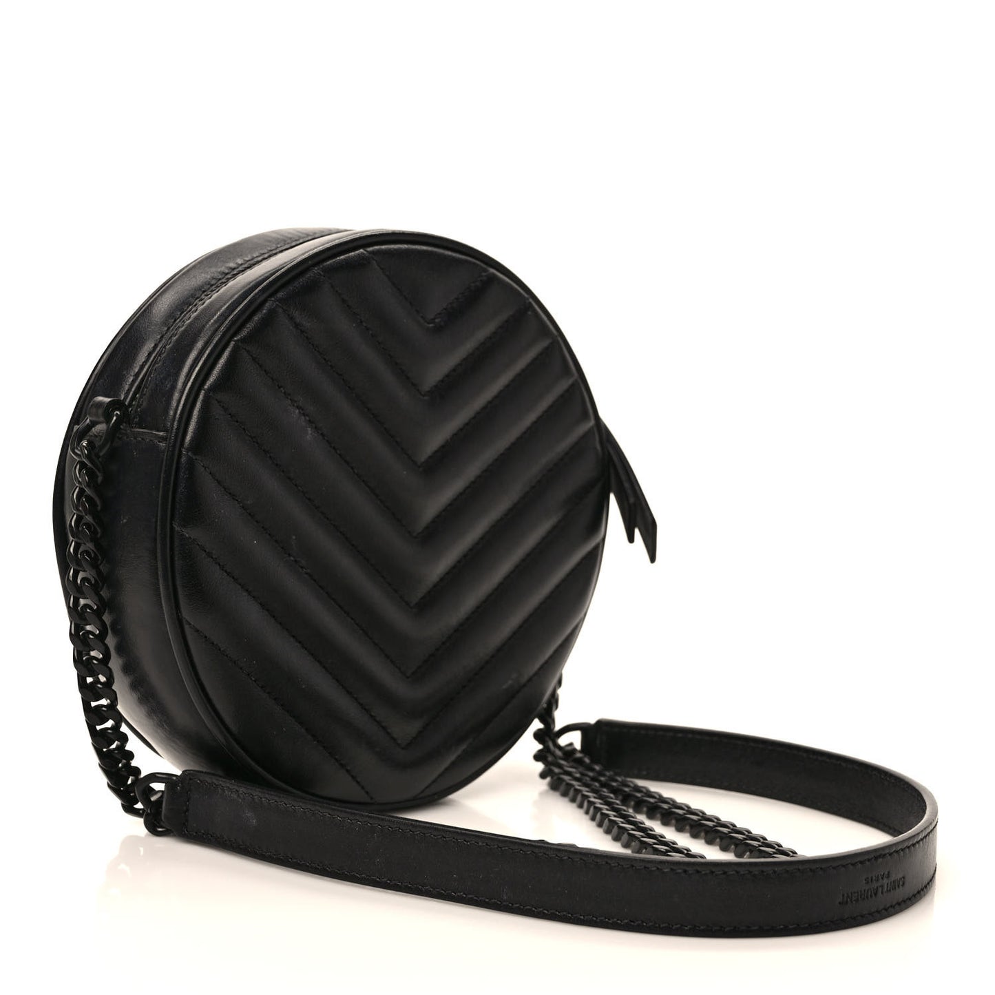 Calfskin Matelasse Chevron Round Vinyle Camera Bag Black