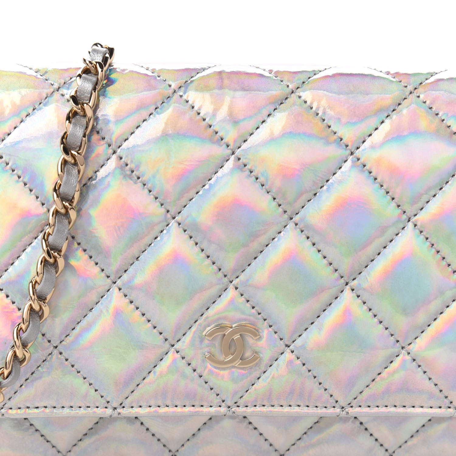Chanel Iridescent Goatskin Quilted Wallet On Chain WOC Silver 11 of 12