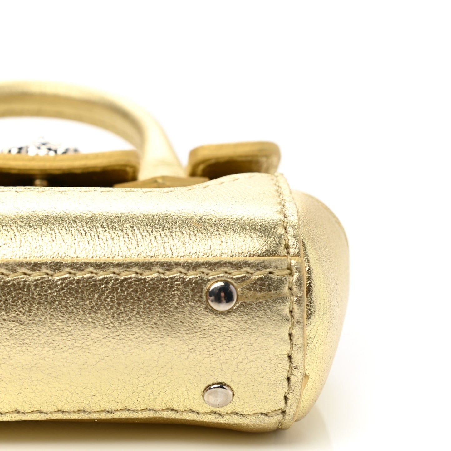 Metallic Grained Calfskin Nano La Medusa Bag Key Ring Pouch Gold