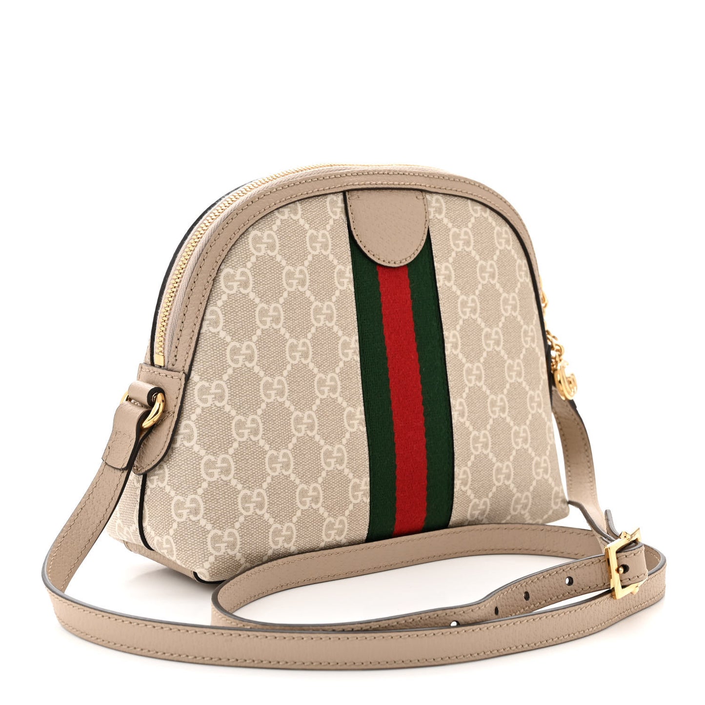 GG Supreme Monogram Textured Dollar Calfskin Web Small Ophidia Dome Shoulder Beige Mystic White Oatmeal