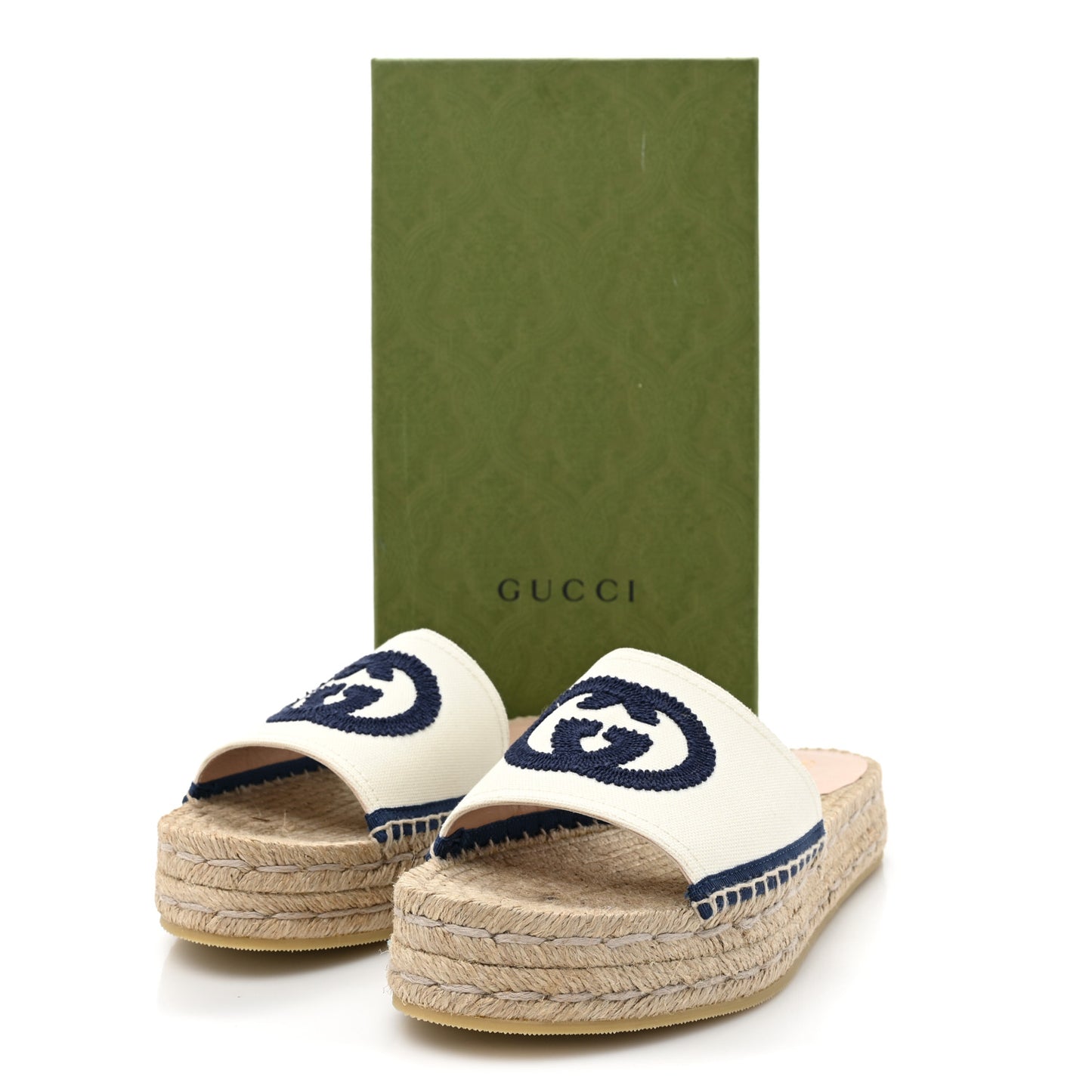 Canvas Interlocking G Espadrille Slide Sandals 37 Mystic White Royale Blue