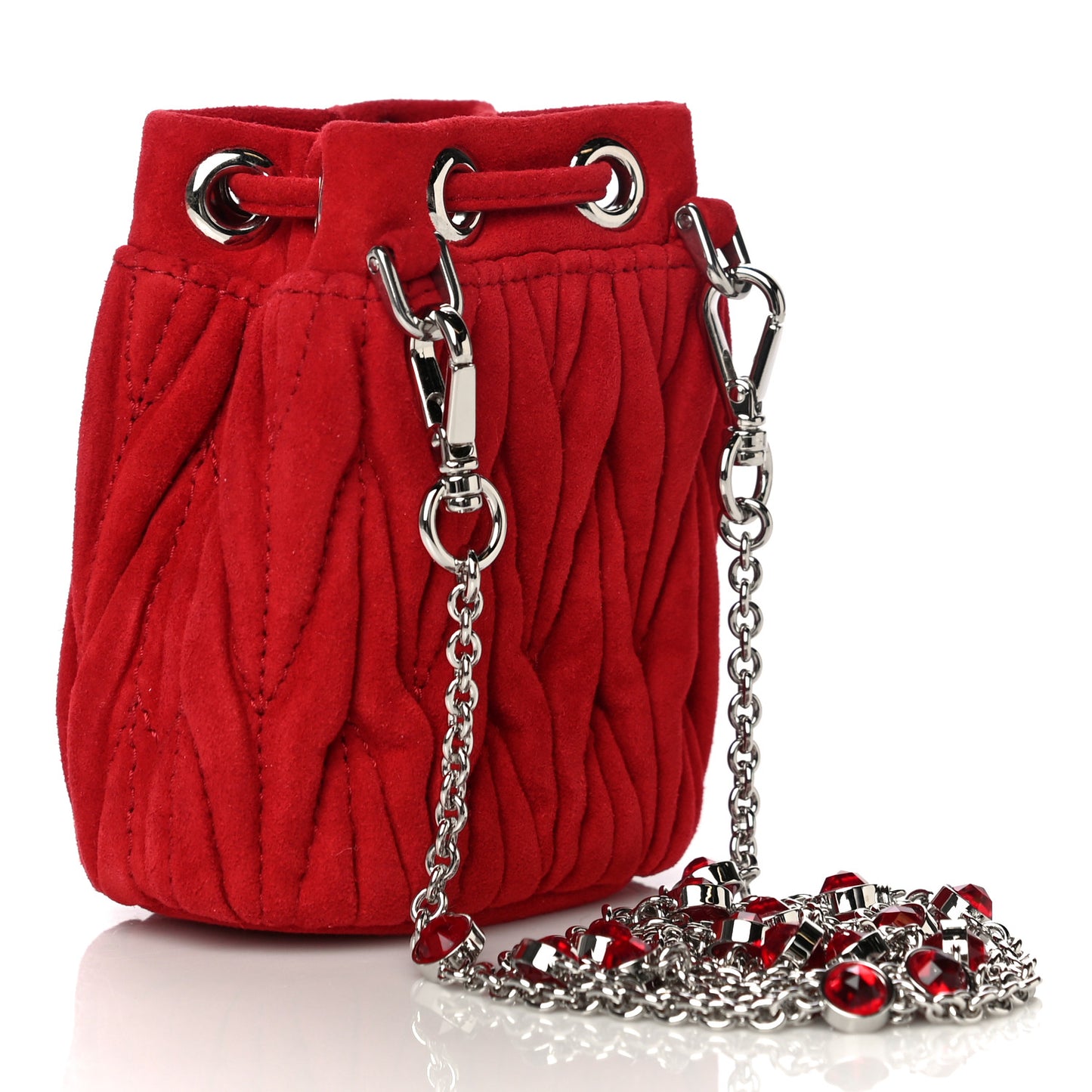 Suede Matelasse Mini Bucket Bag Cherry